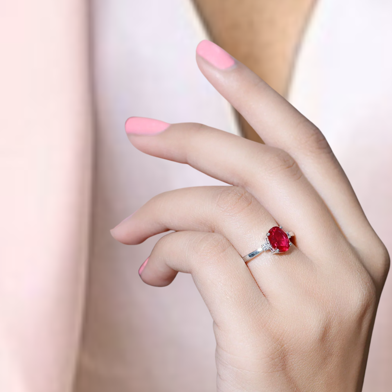 14K Solitaire Design Birthstone 1.55 Carat Oval Cut Lab-Grown Ruby Engagement Ring