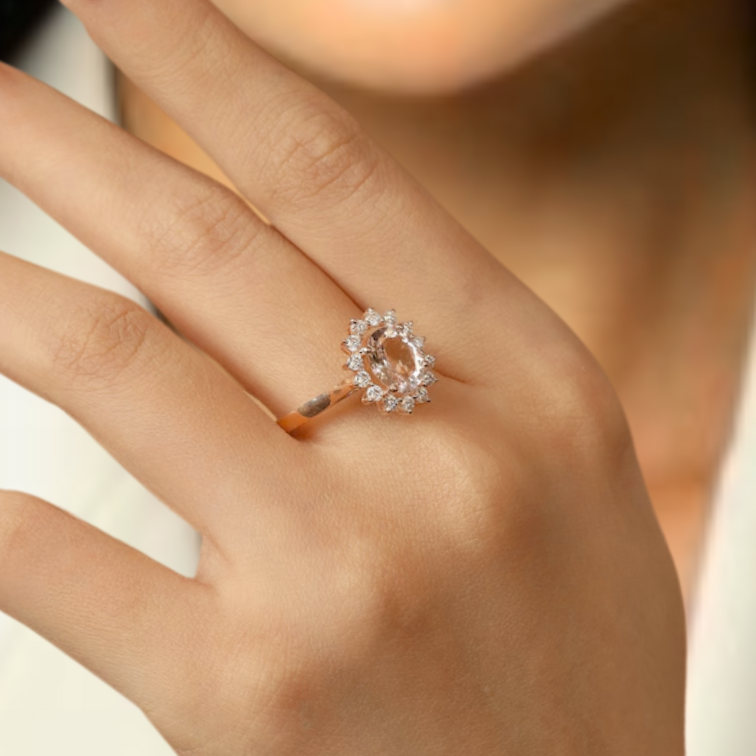 2.00 ct Oval Cut Peach Morganite Ring | Solid Gold Crystal Morganite Ring