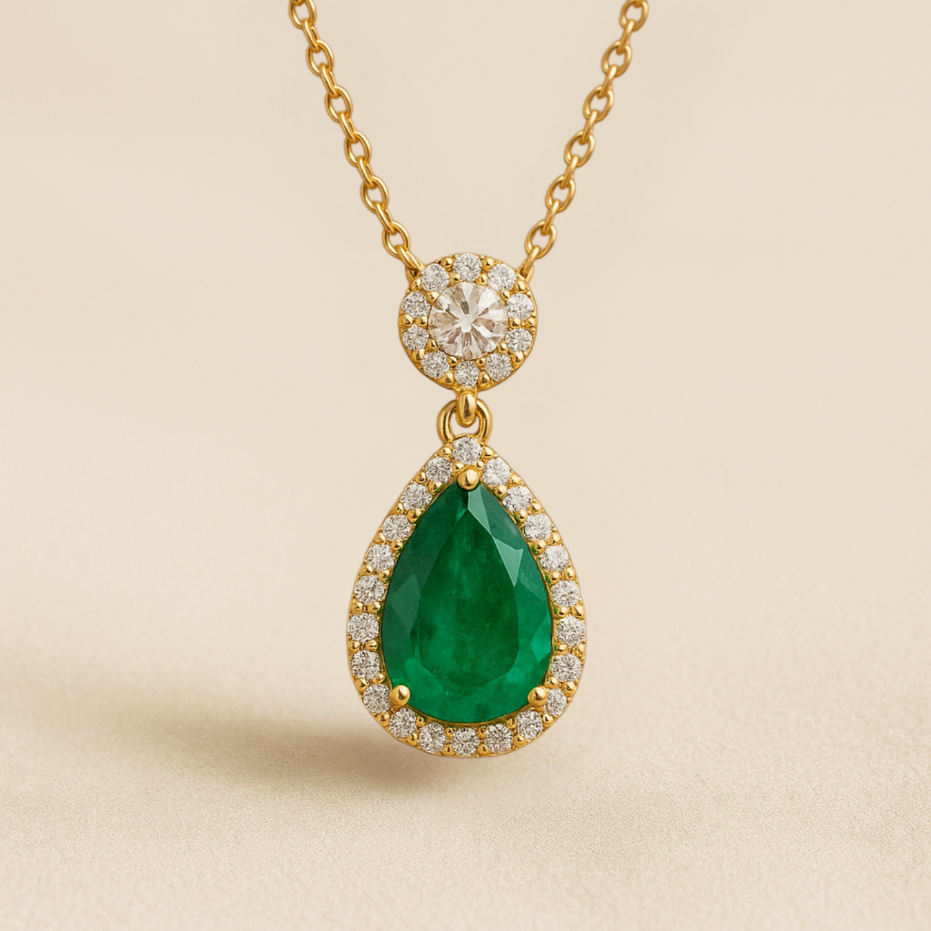 14K Gold Lab Grown Diamond Halo Setting Necklace