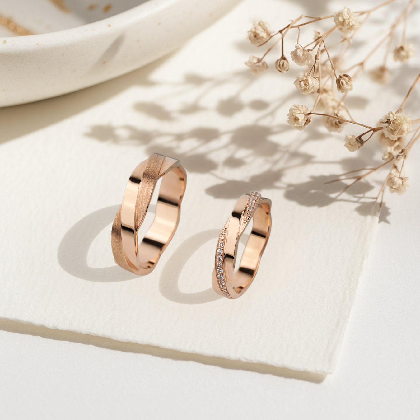 Couple Matching 14K Gold Wedding Diamond Anniversary Band