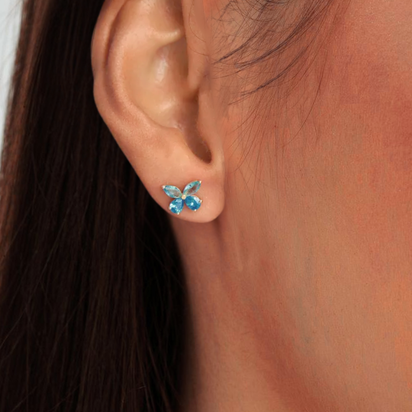 14K Solid Gold 1.75 CTW London Blue Topaz Birthstone Butterfly Dainty Earrings