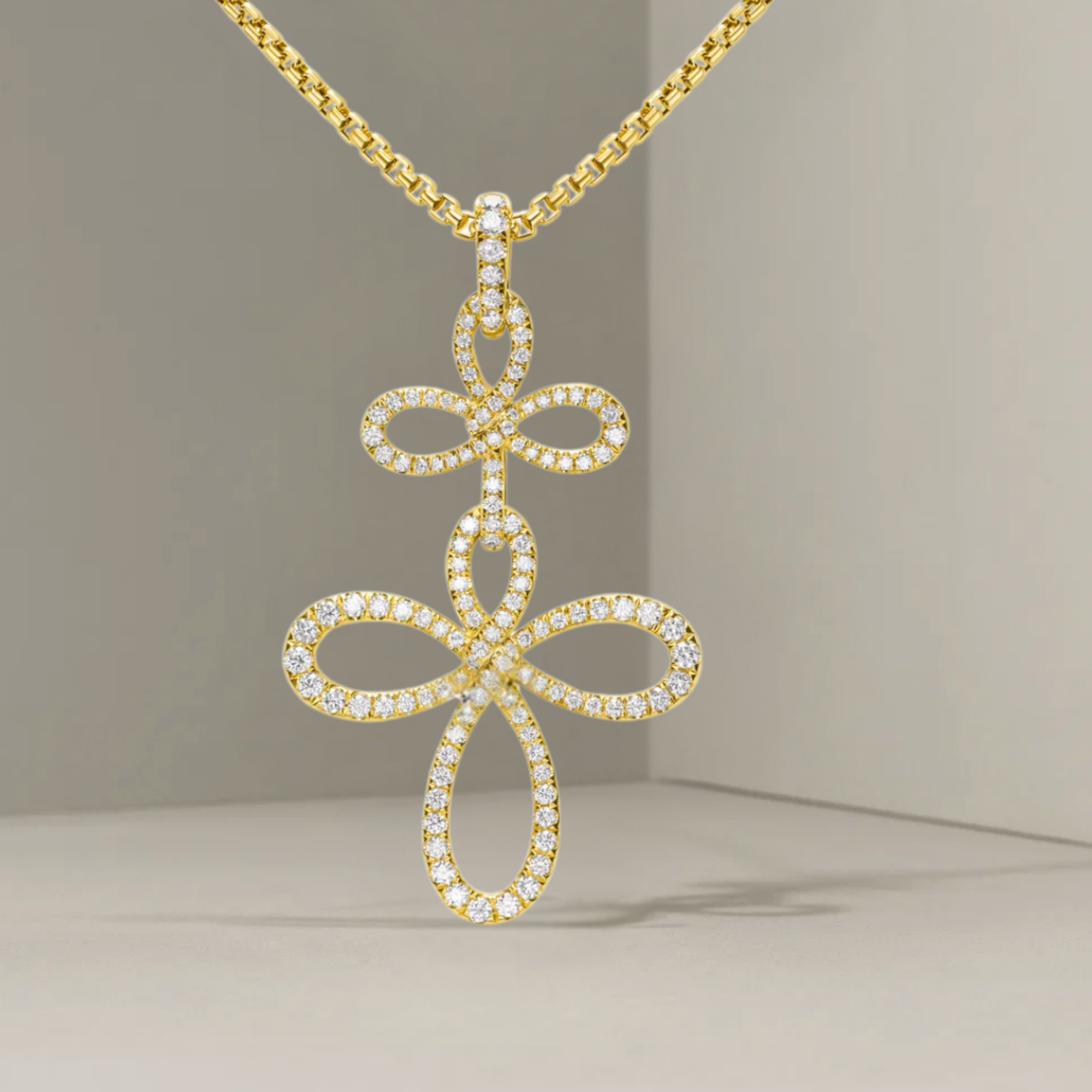 14K Solid Gold Diamond Infinity Cross Pendant