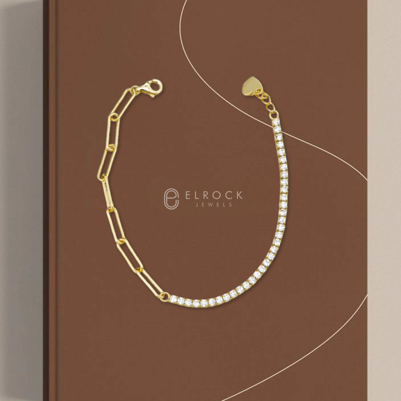 14K Gold Half Tennis Half Paperclip Diamond Stackable Bracelet