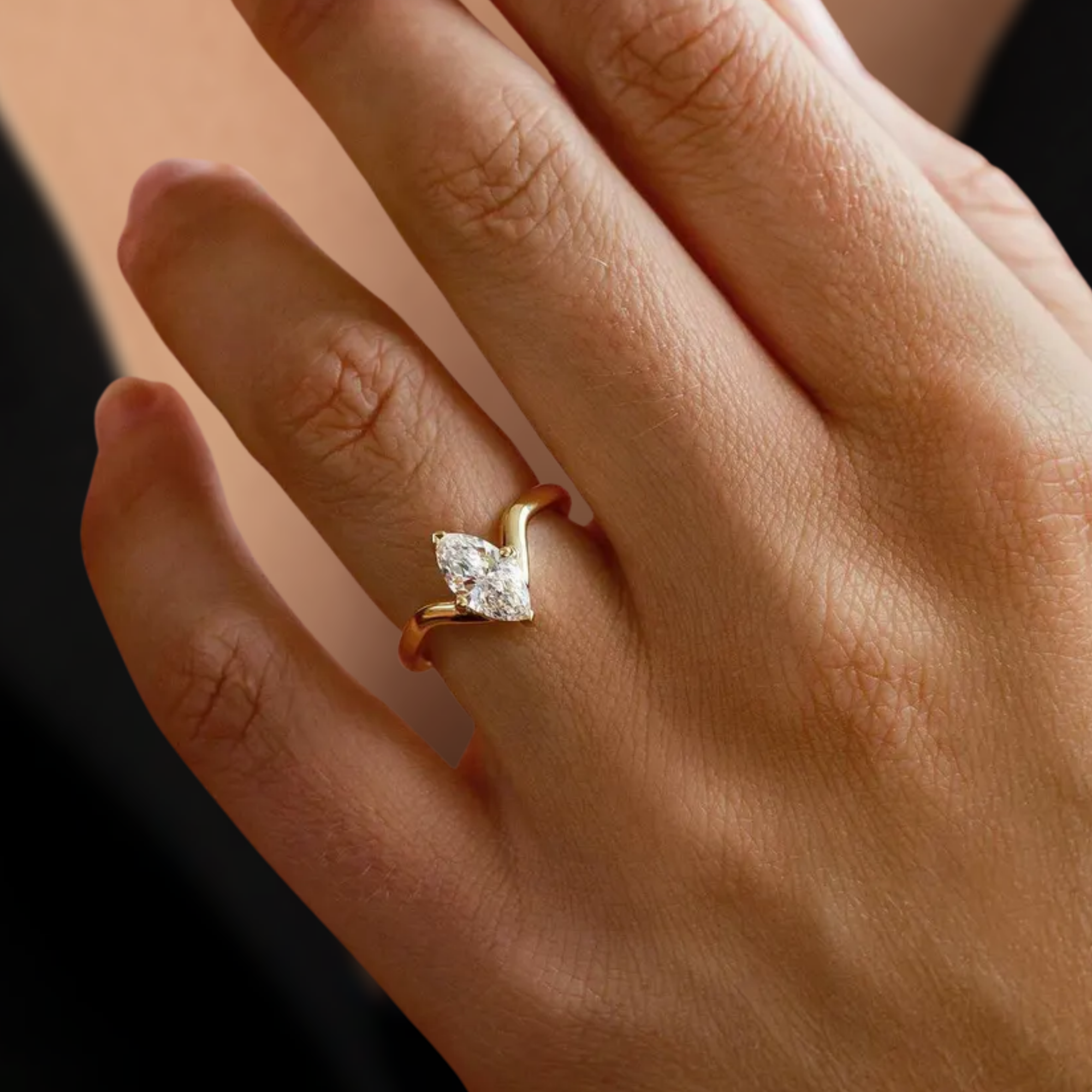 14K Gold Marquise Cut Ring with Lab Grown Diamond Ring