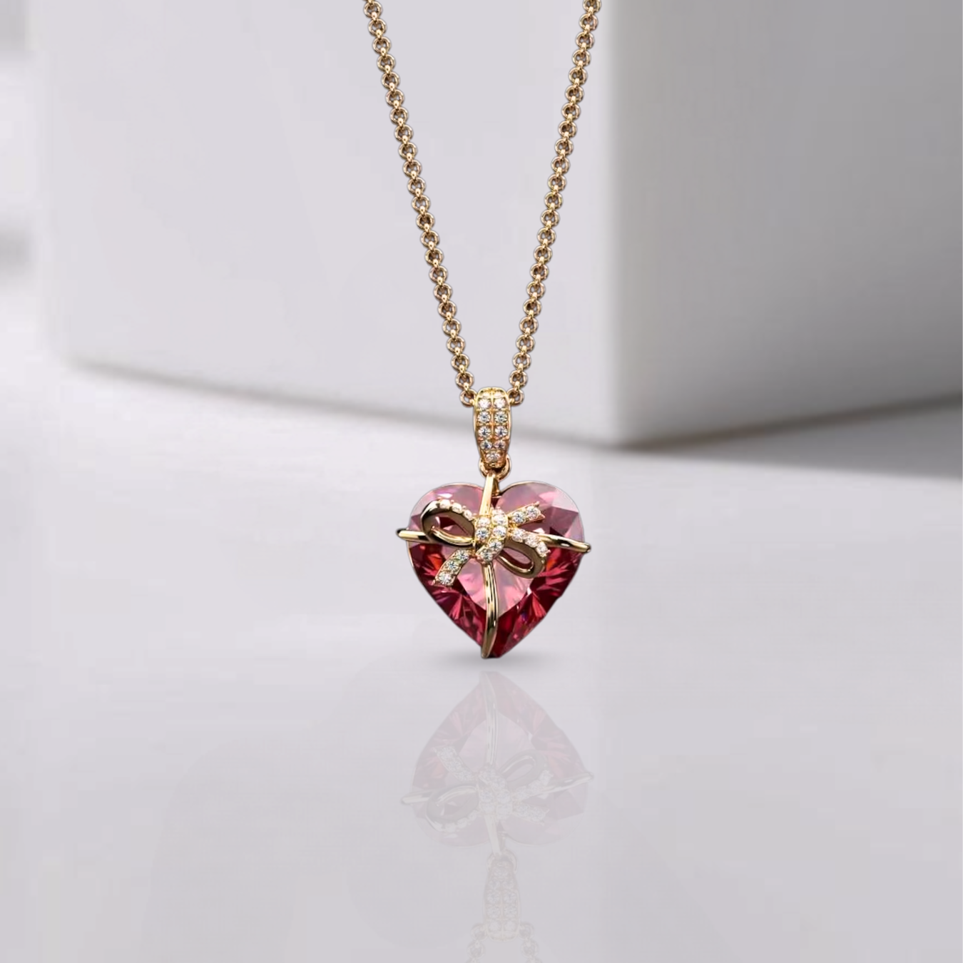 14K Gold Heart Ruby Charm Necklace 3.50 Carat July Birthstone Pendant