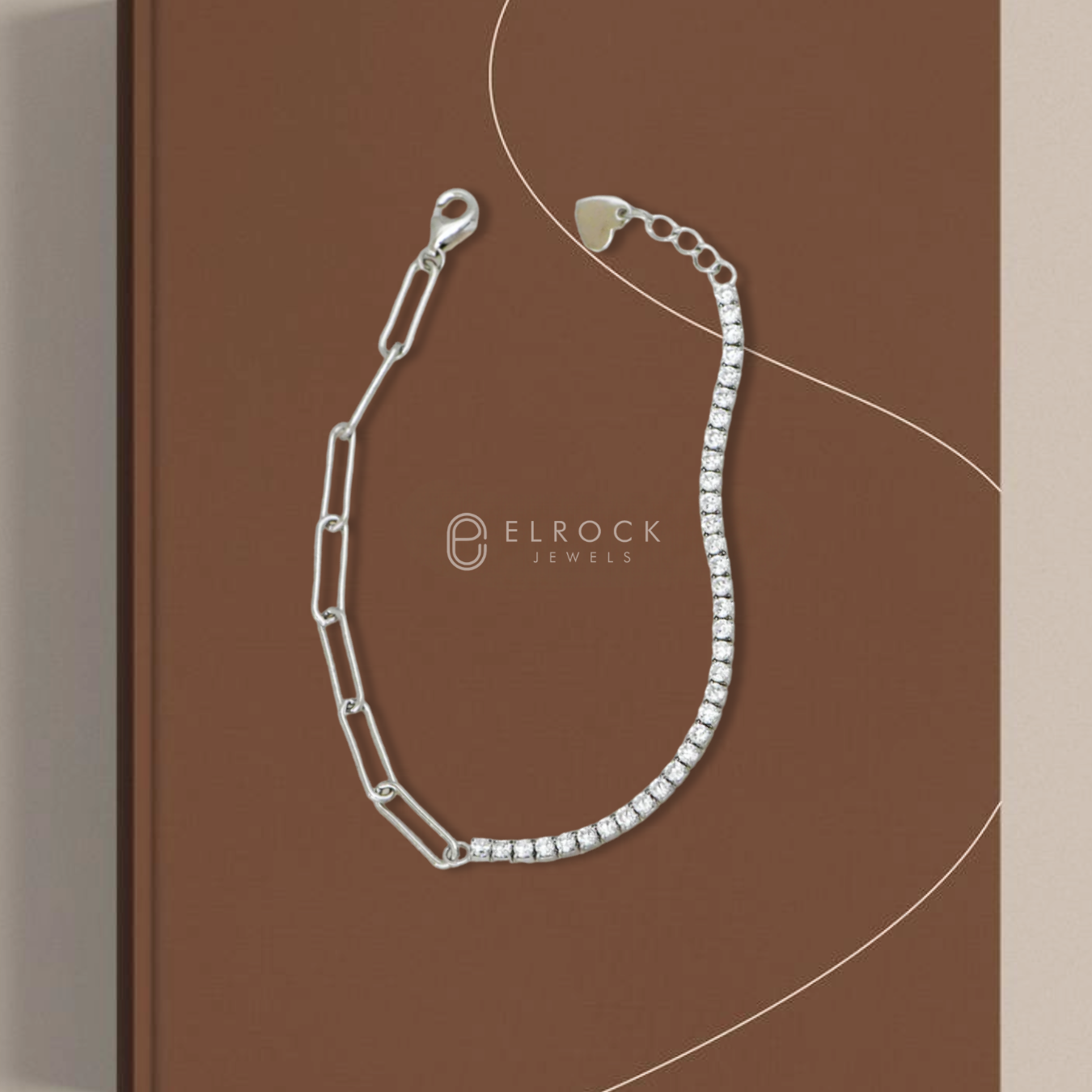 14K Gold Half Tennis Half Paperclip Diamond Stackable Bracelet