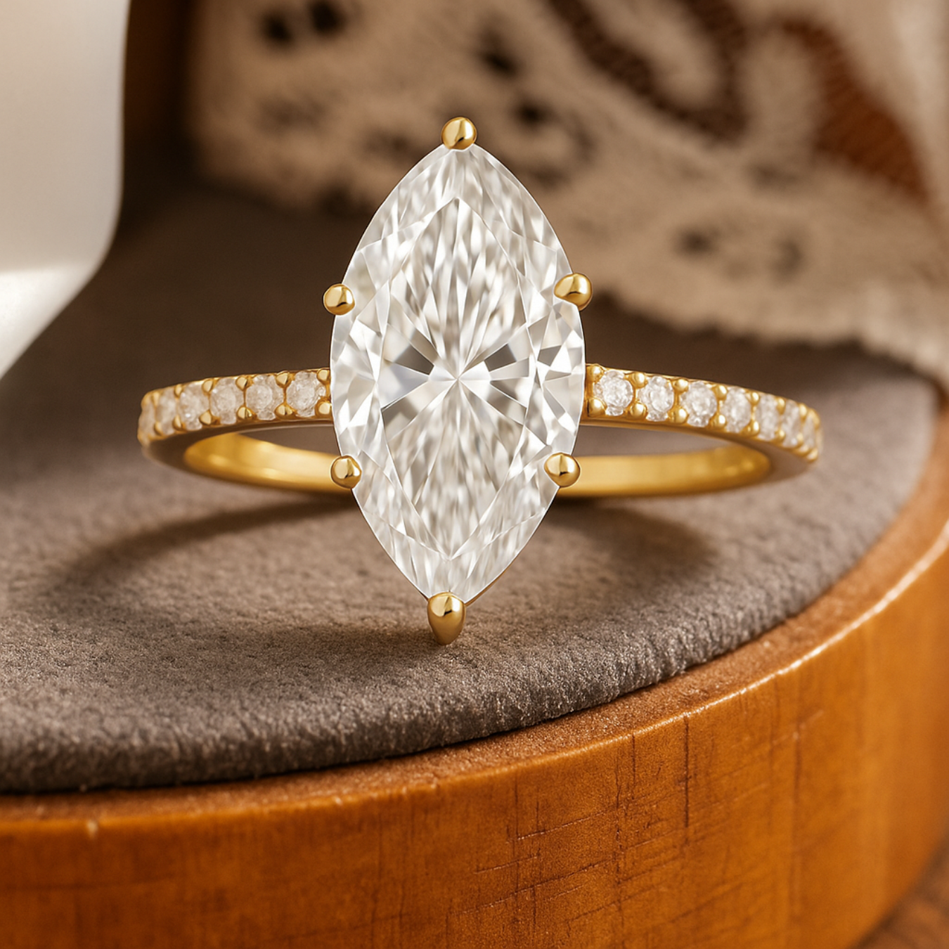 Gold Marquise Brilliant Cut Ring