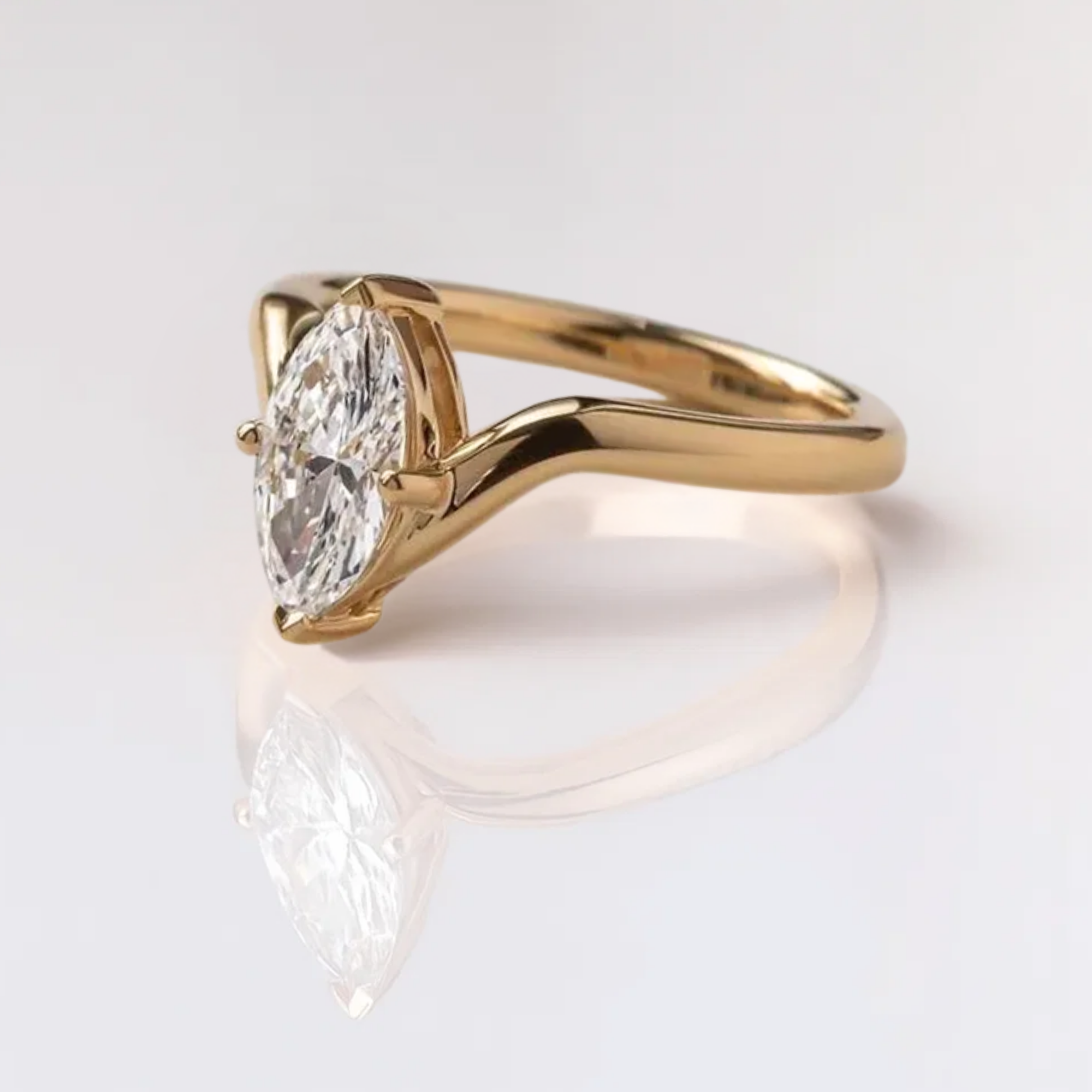 14K Gold Marquise Cut Ring with Lab Grown Diamond Ring
