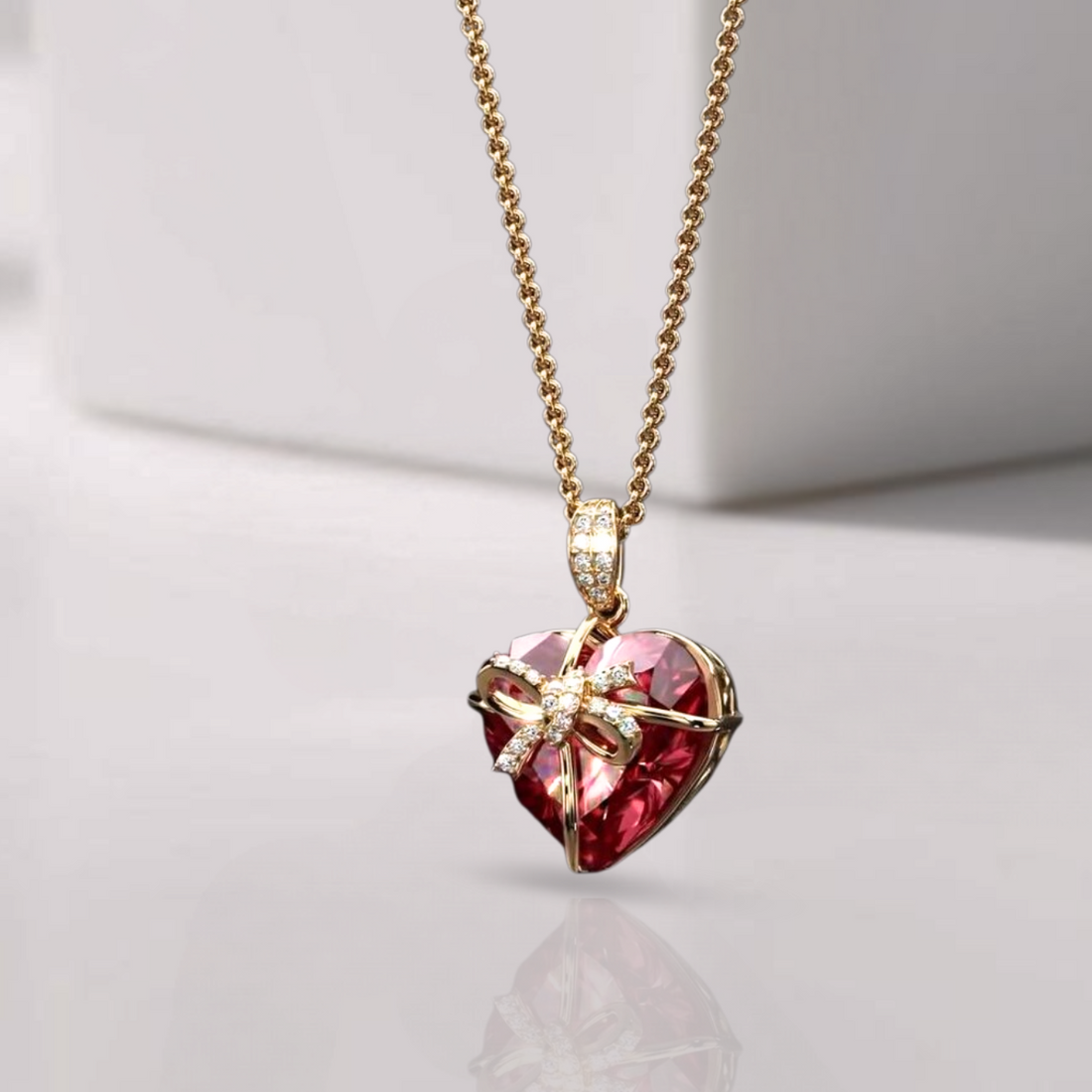 3.50 Carat Heart Ruby Charm Necklace Heart Shaped Stone in Center Radiating Charm And July Birthstone Pendant Birthday Gifts 14K Yellow Gold