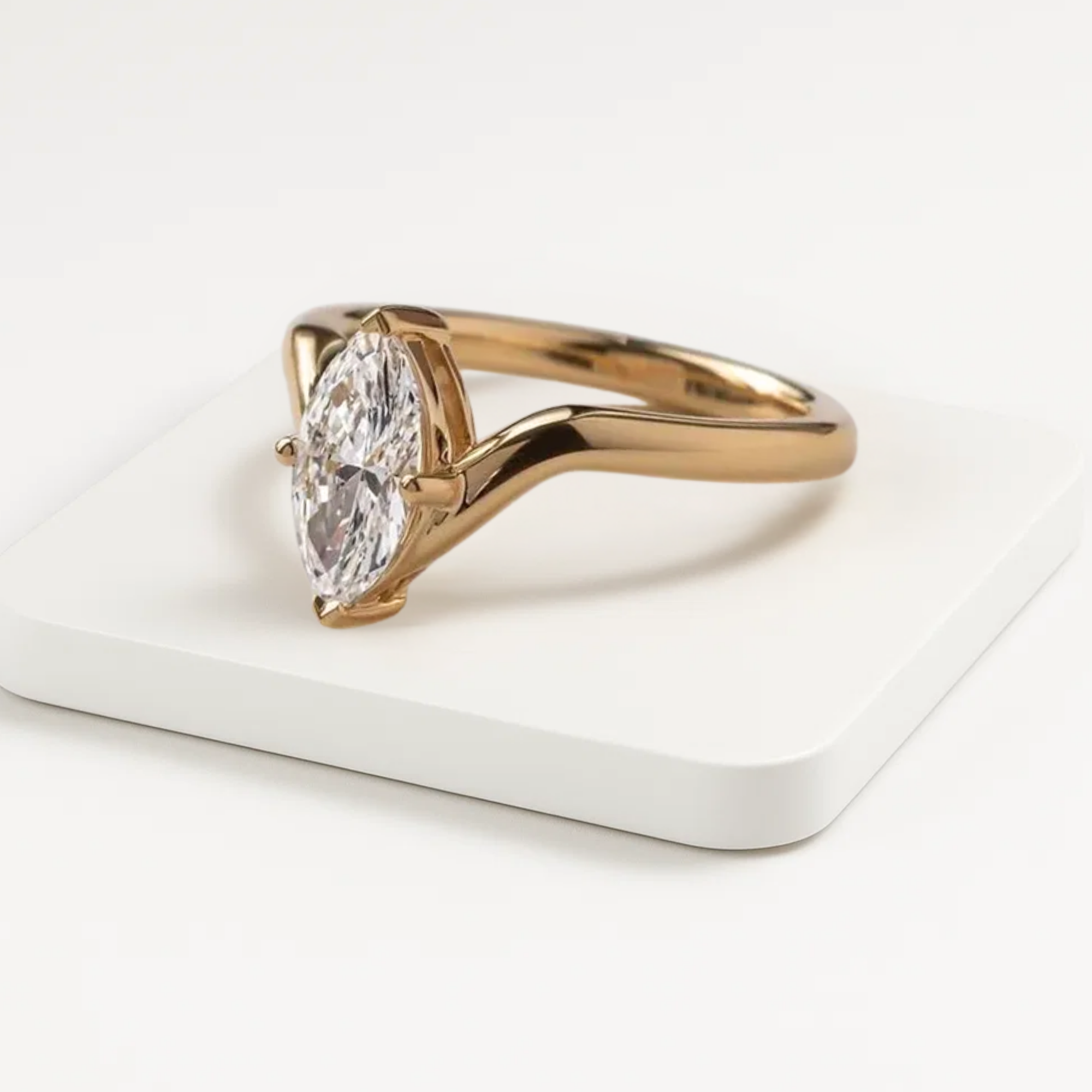 14K Gold Marquise Cut Ring with Lab Grown Diamond Ring