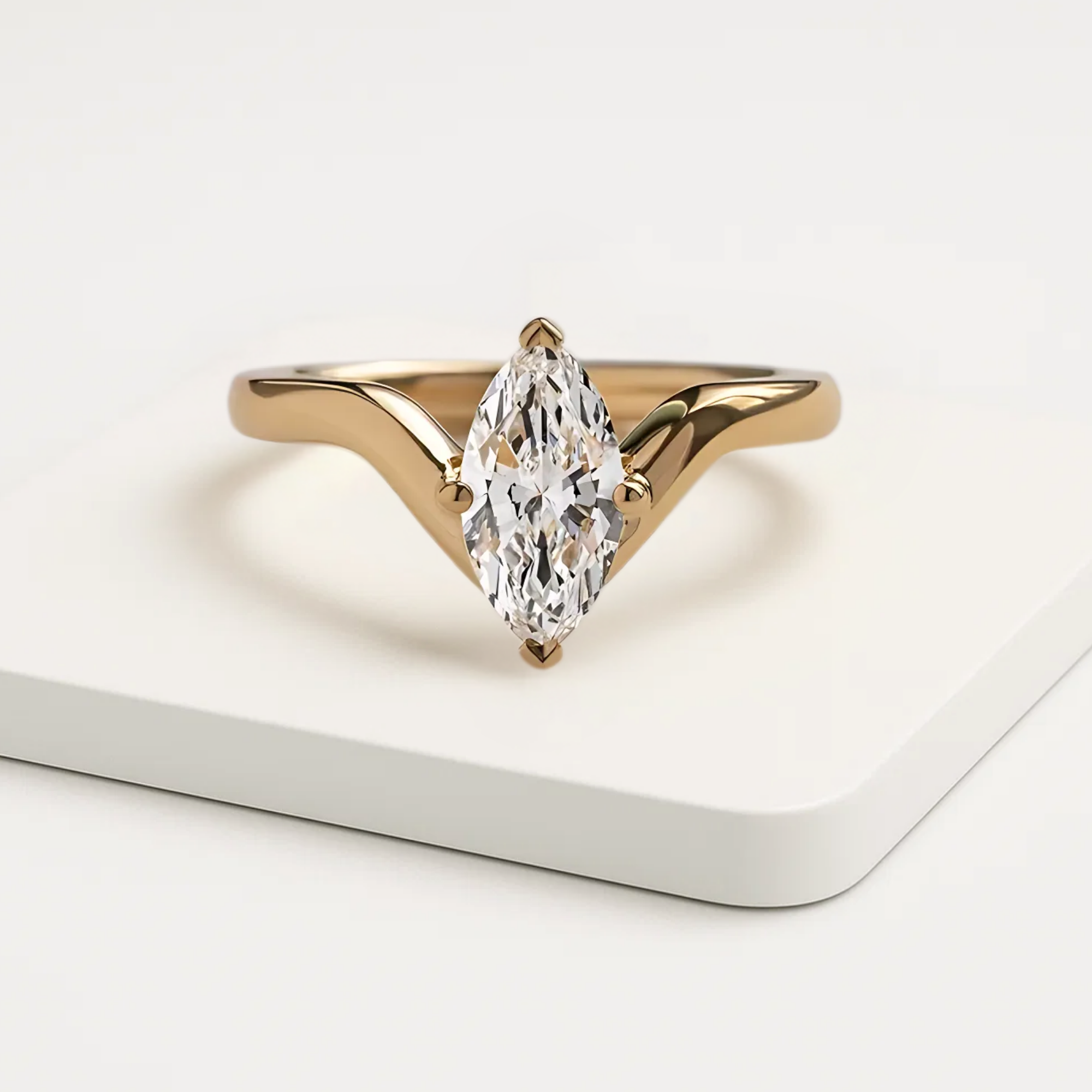 14K Gold Marquise Cut Ring with Lab Grown Diamond Ring