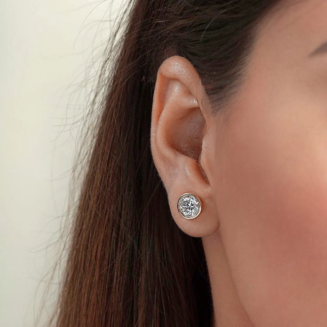 14K Round Cut Lab Diamond Stud Earrings /Yellow Gold Bezel Set Women's Earrings