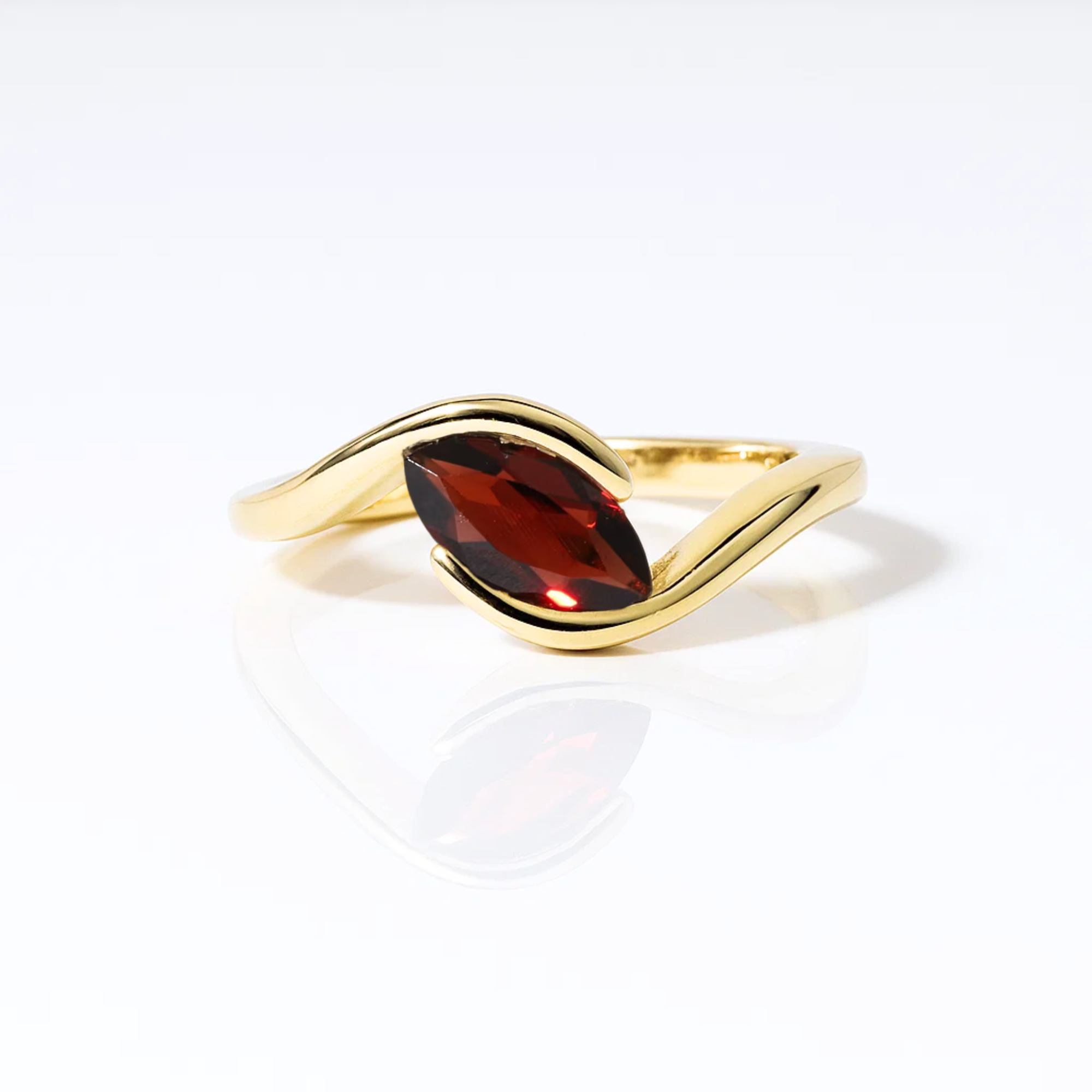 14K Solid Gold Sterling Silver Marquise Cut Red Garnet Engagement Ring