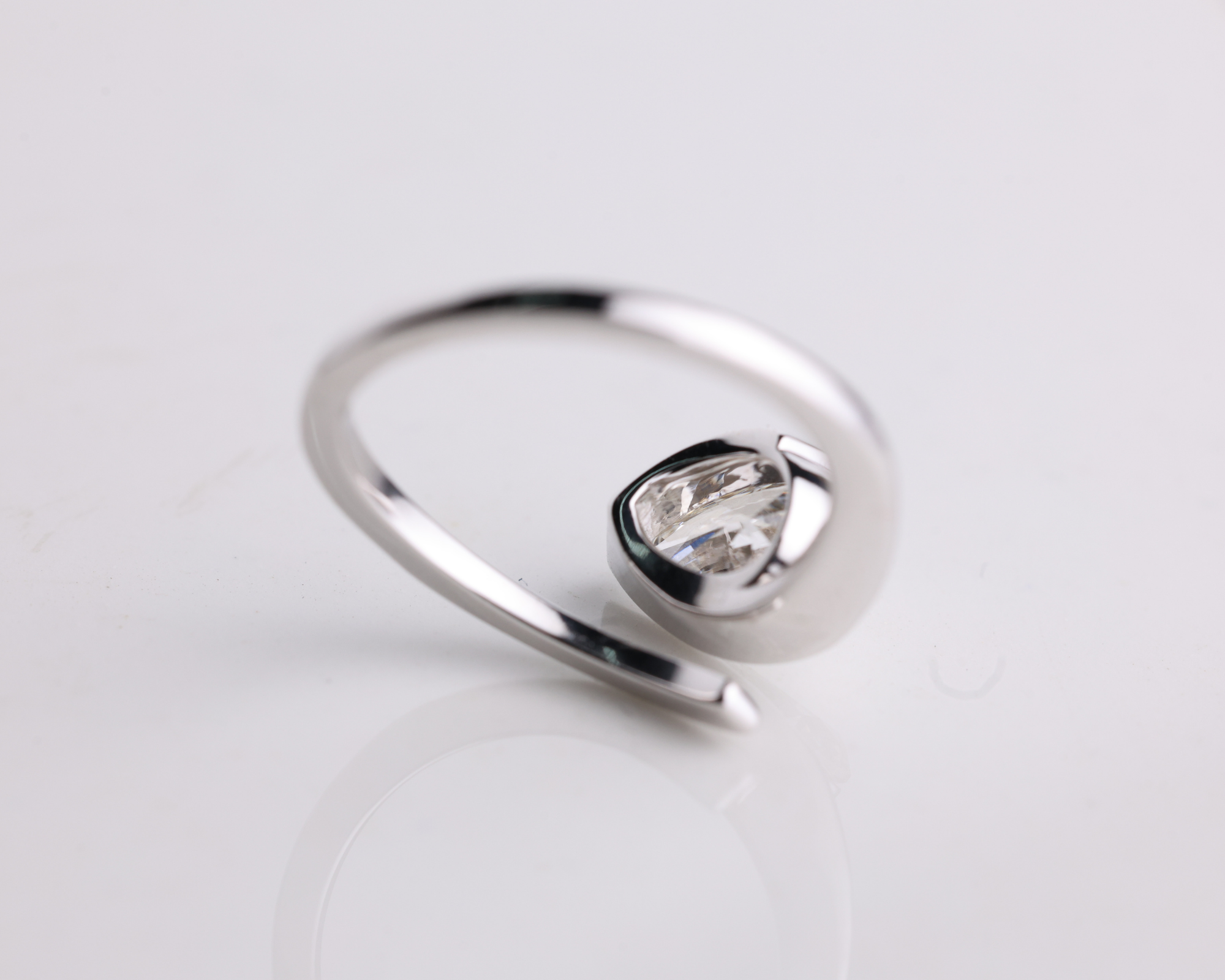 2 Carat East West Pear Cut Lab Grown Diamond Half Bezel set Engagement Ring