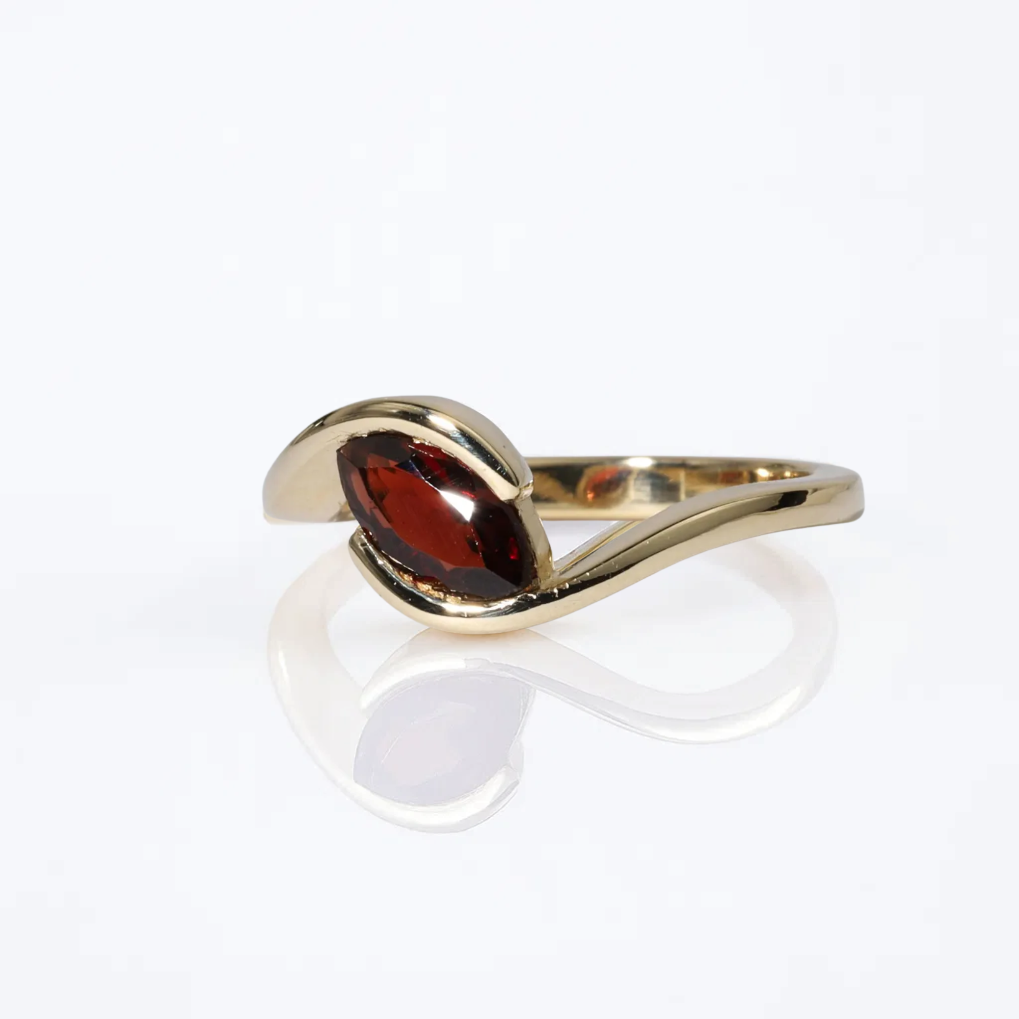 14K Solid Gold Sterling Silver Marquise Cut Red Garnet Engagement Ring
