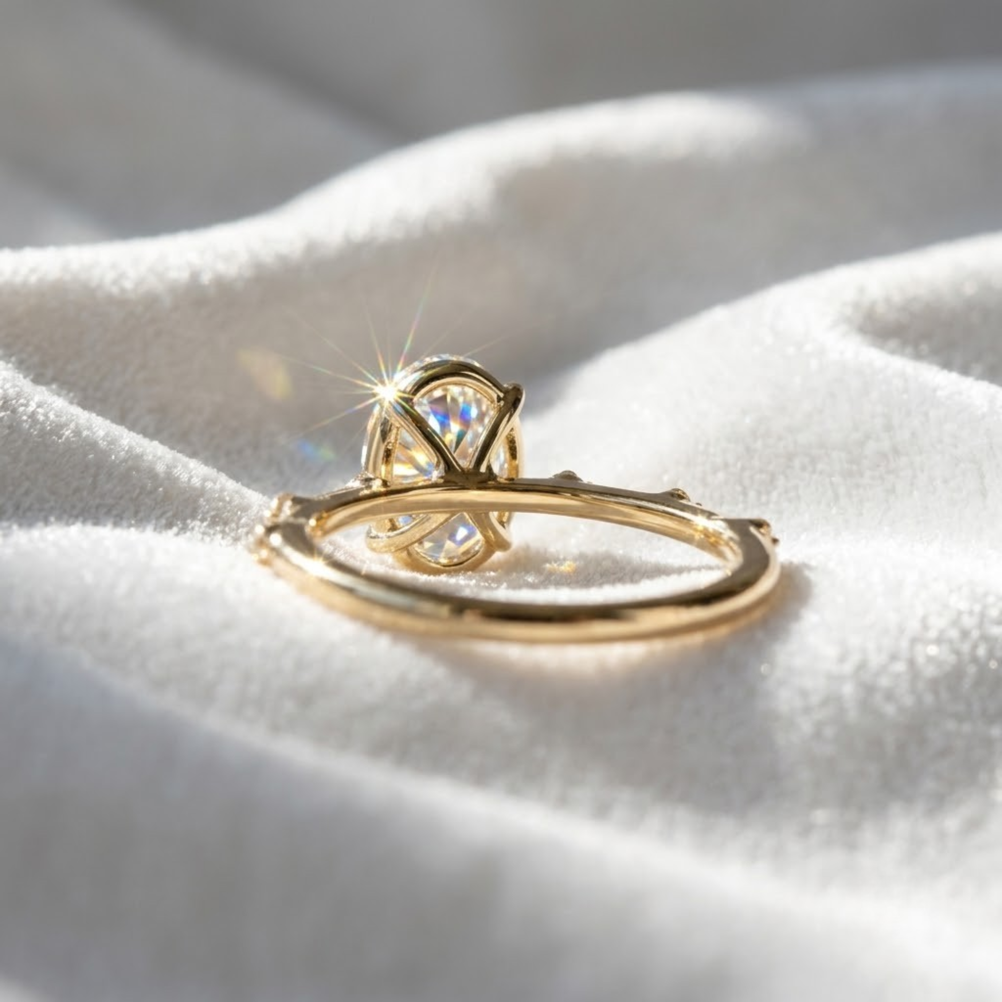 14K Gold 2 CT Oval Diamond Thin Elongated Oval Diamond Ring