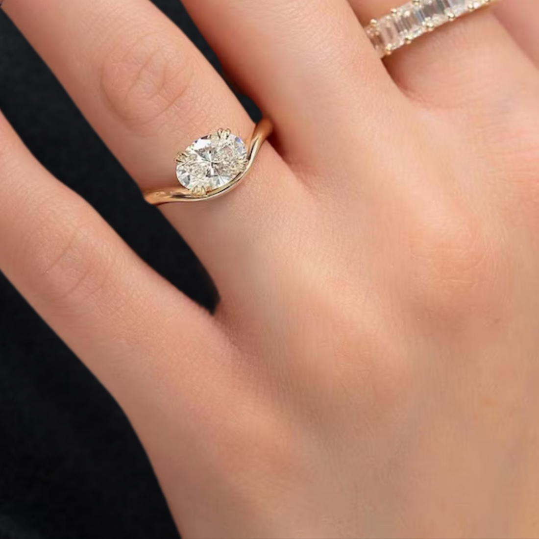 14K Solid Gold Oval Lab Grown Diamond Engagement Ring Solitaire Wedding Ring