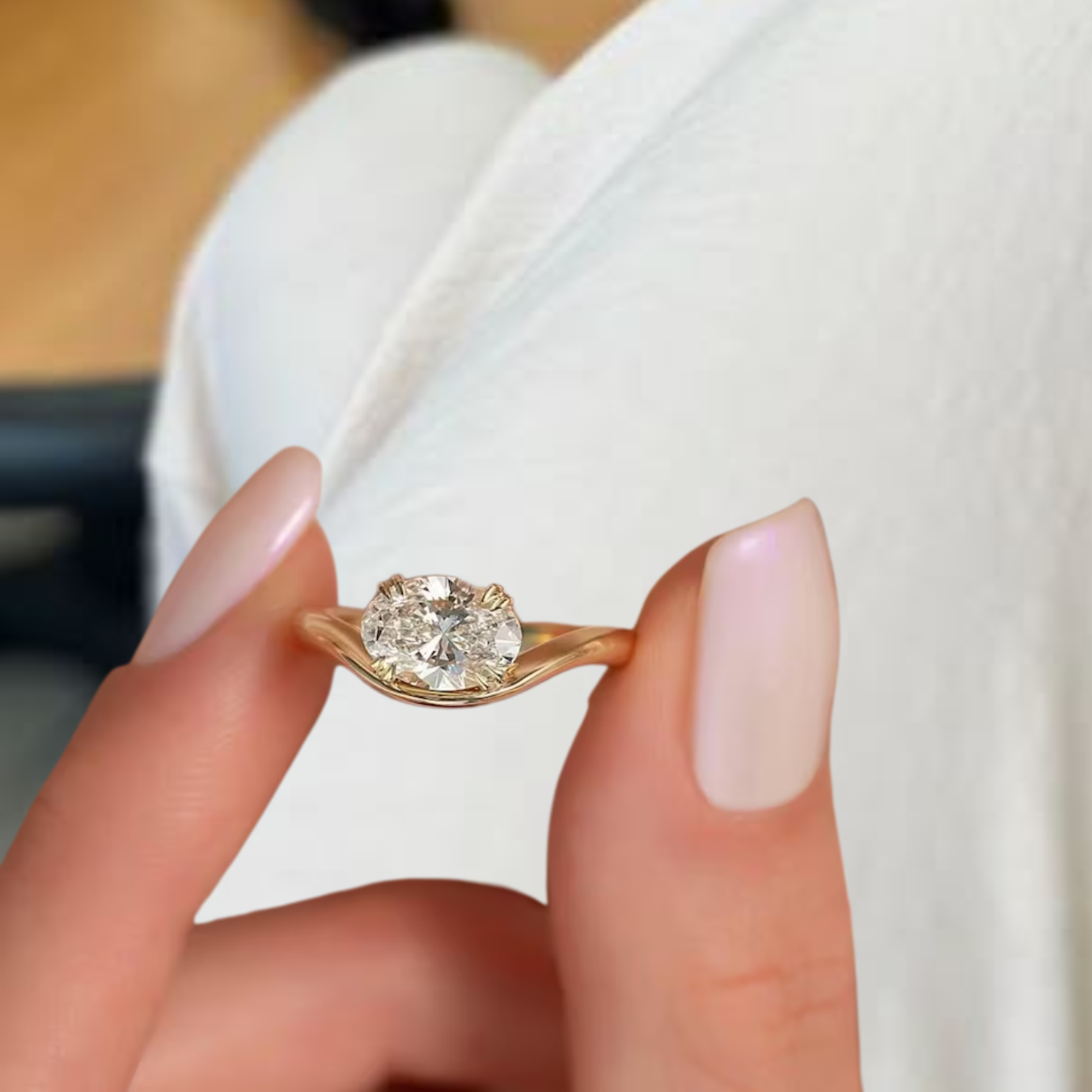 14K Solid Gold Oval Lab Grown Diamond Engagement Ring Solitaire Wedding Ring