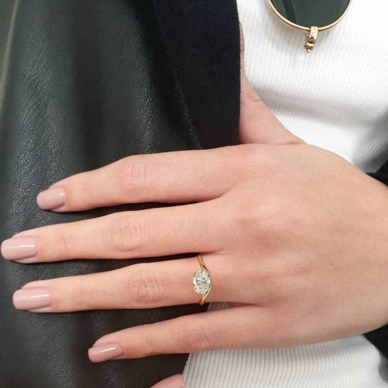 14K Solid Gold Oval Lab Grown Diamond Engagement Ring Solitaire Wedding Ring