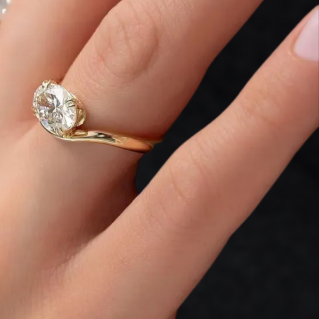 14K Solid Gold Oval Lab Grown Diamond Engagement Ring Solitaire Wedding Ring