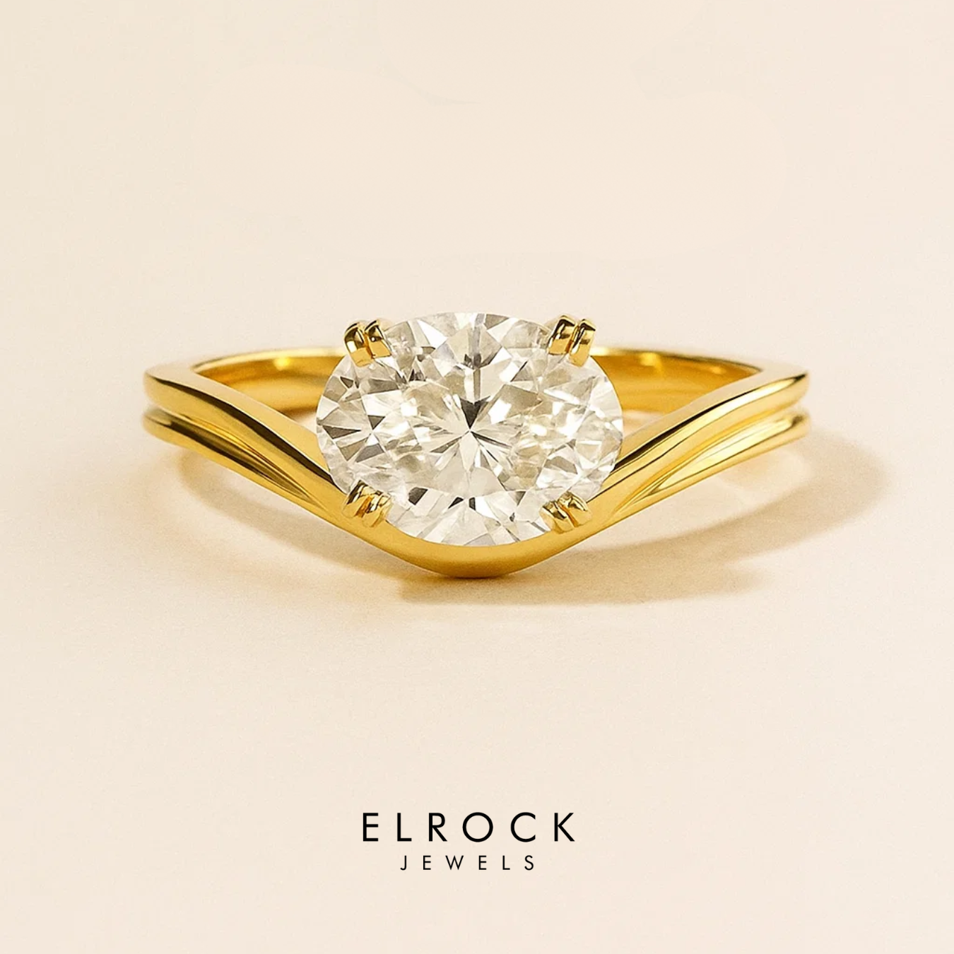 14K Solid Gold Oval Lab Grown Diamond Engagement Ring Solitaire Wedding Ring