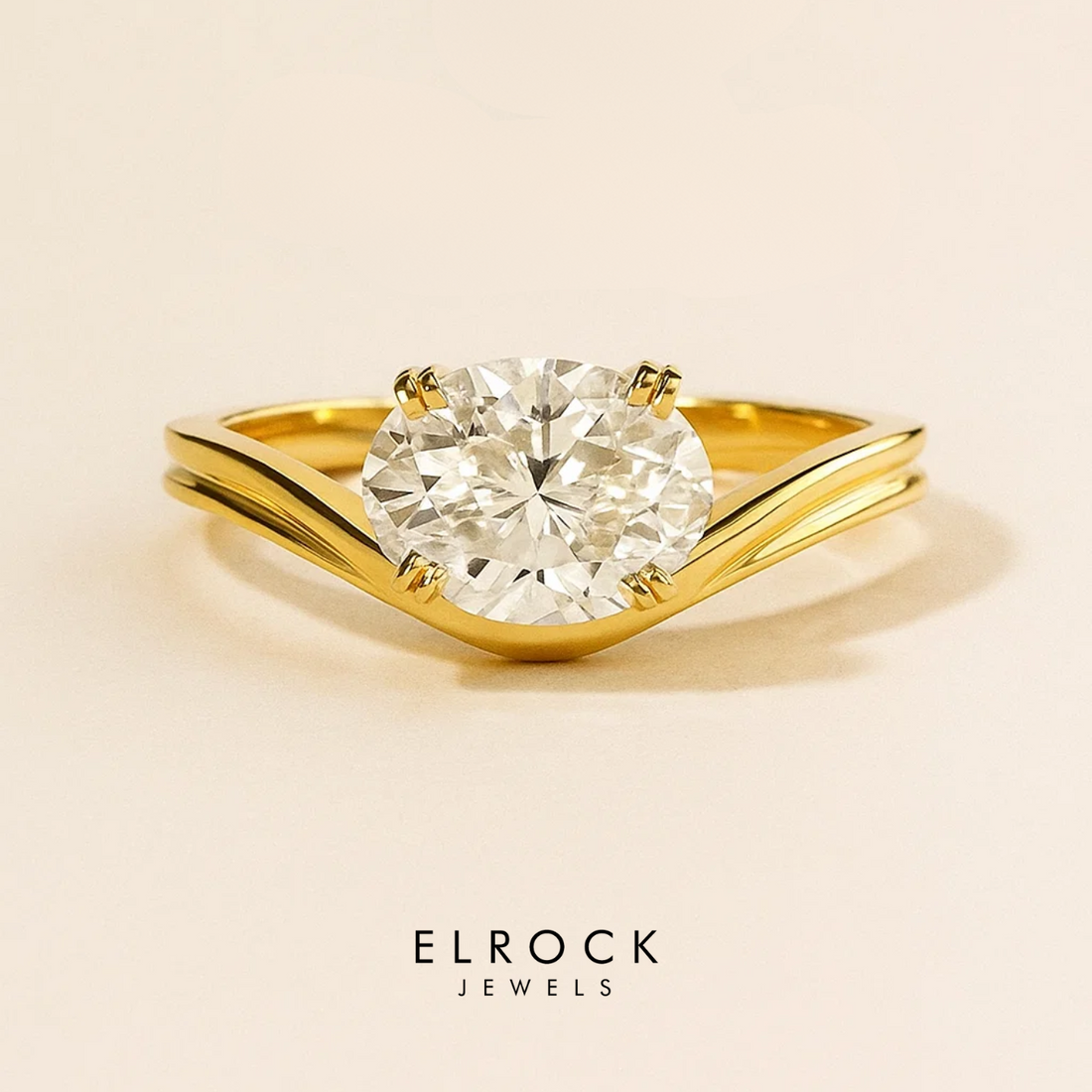 14K Solid Gold Oval Lab Grown Diamond Engagement Ring Solitaire Wedding Ring