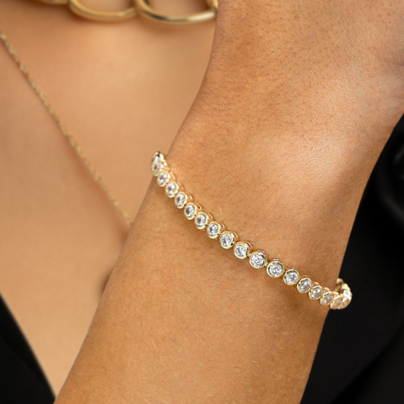 14K Tennis Bracelet Lab Grown Diamond Bezel Set Tennis Bracelet 1.00 - 6.00 Carat Solid Gold Infinity Stackable Bracelet