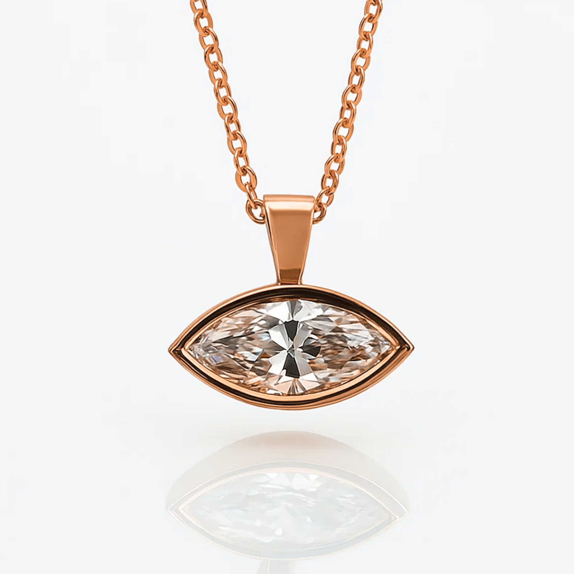 14K Gold East West Solitaire Marquise Cut Lab Grown Diamond Pendant
