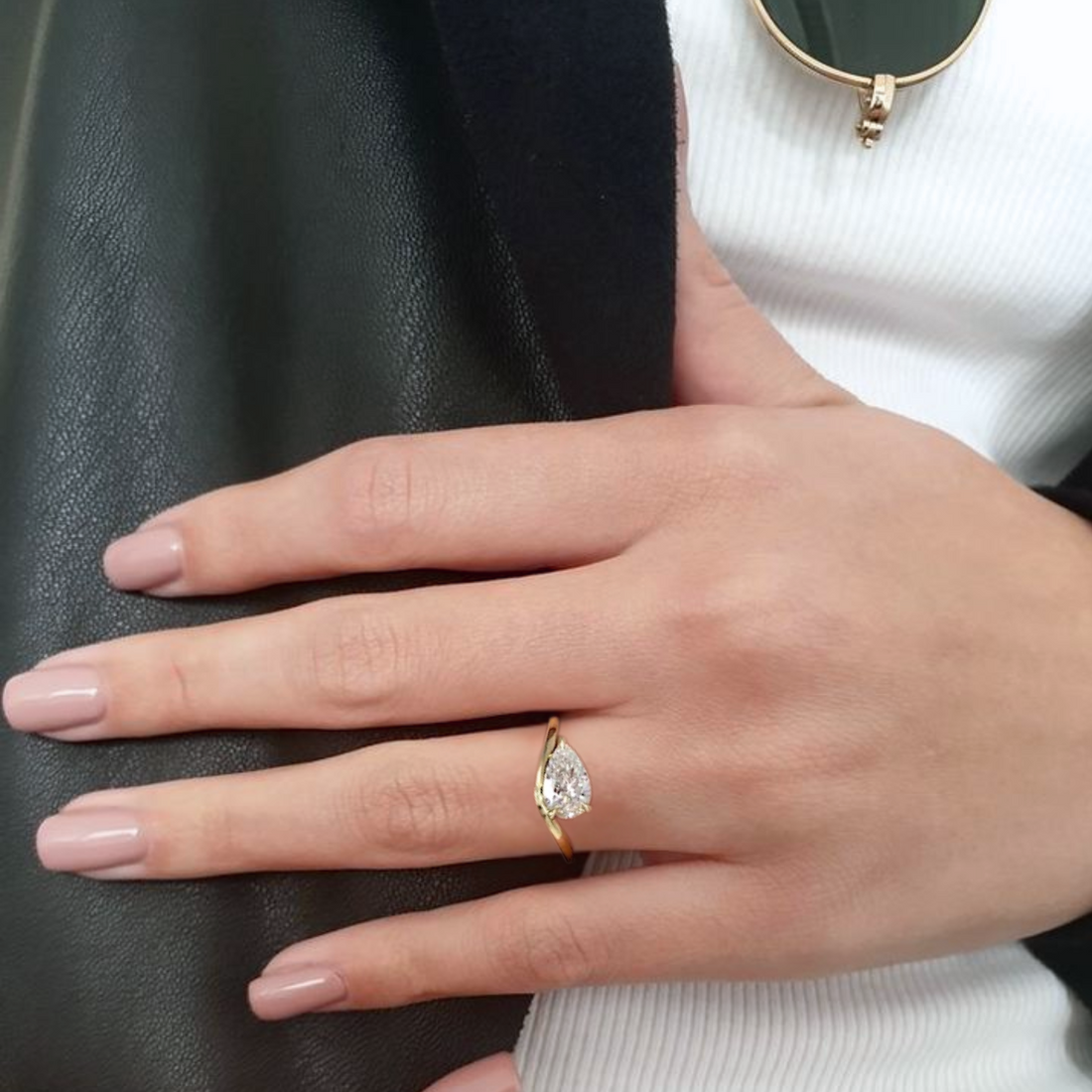 3.00 TCW 14K Gold Pear Shaped Wave Lab Grown Diamond Engagement Ring