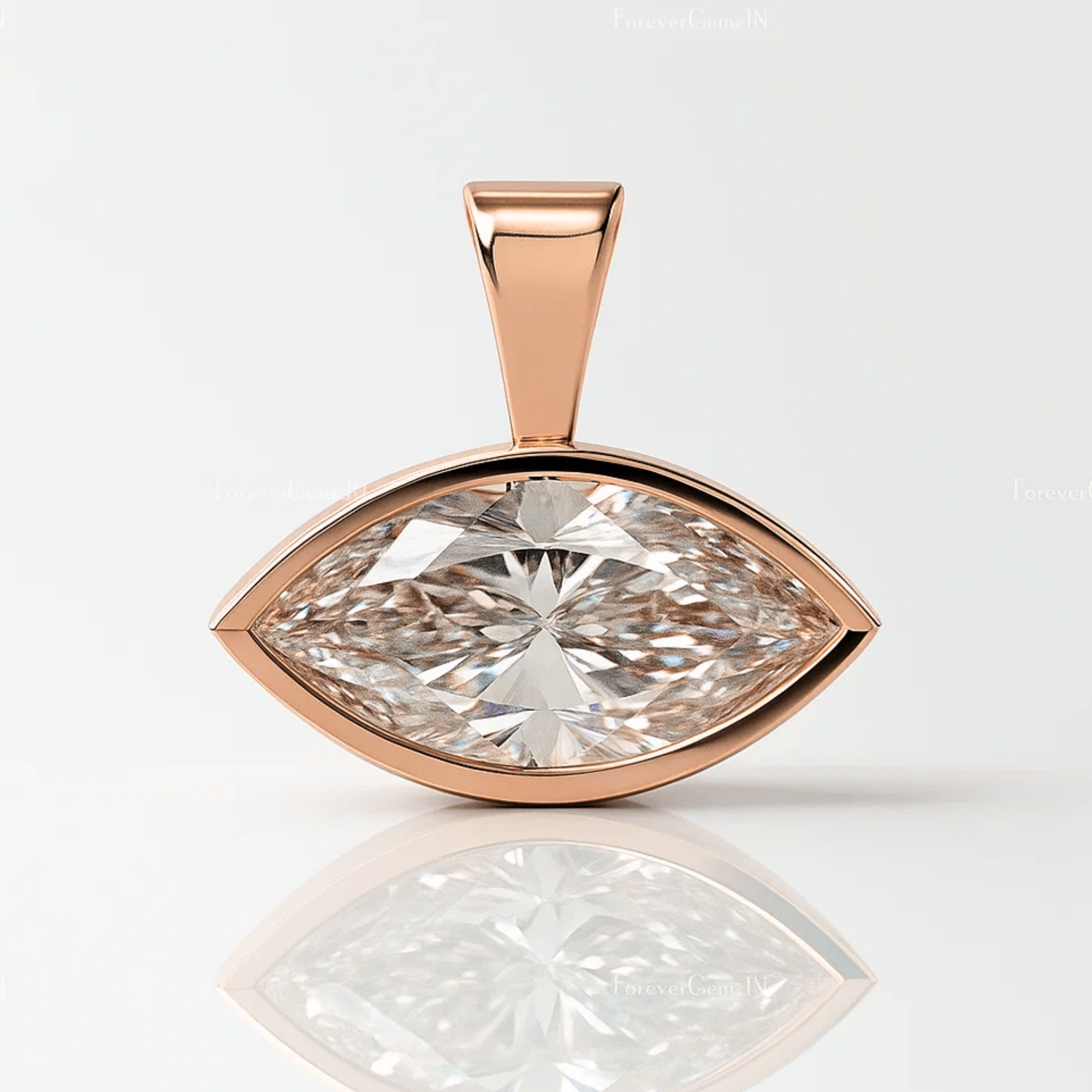 14K Gold East West Solitaire Marquise Cut Lab Grown Diamond Pendant