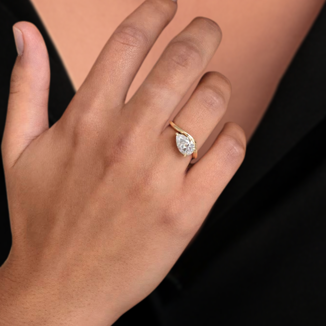  14K Gold Pear Shaped Wave Engagement Ring