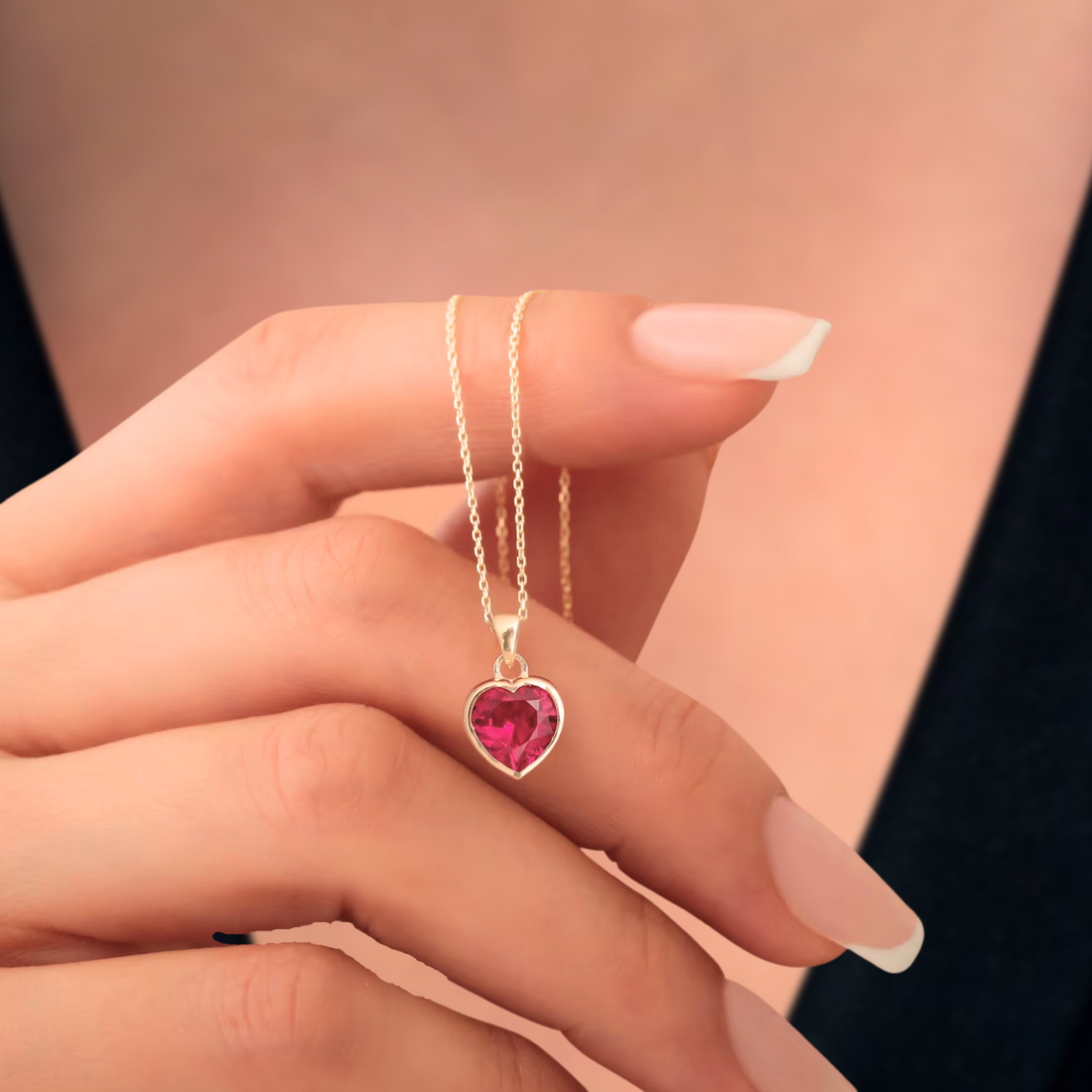 1.00 CT Ruby Heart Pendant with 14K Solid Gold | Bezel Necklace