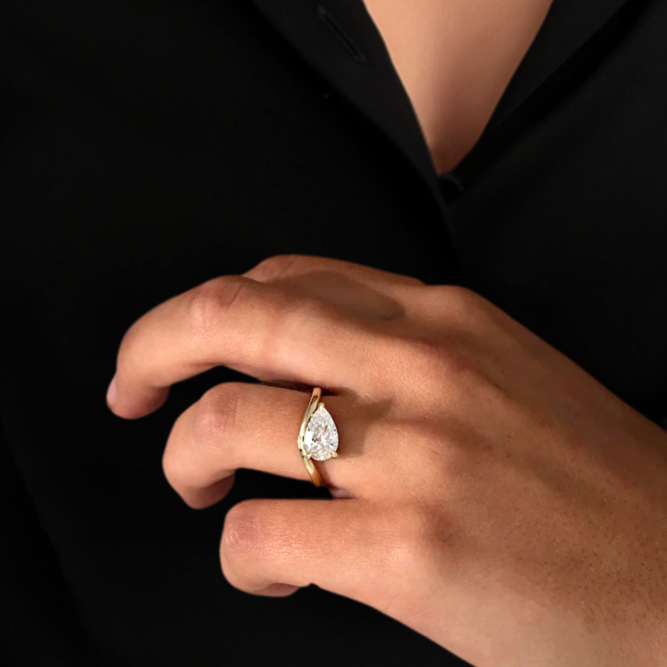  14K Gold Pear Shaped Wave Engagement Ring