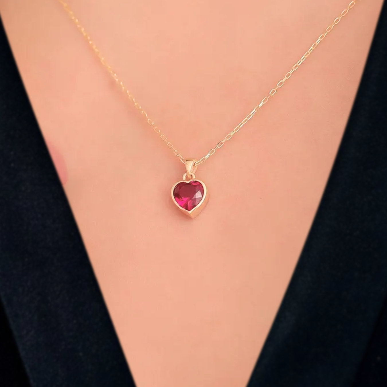 1.00 CT Ruby Heart Pendant with 14K Solid Gold