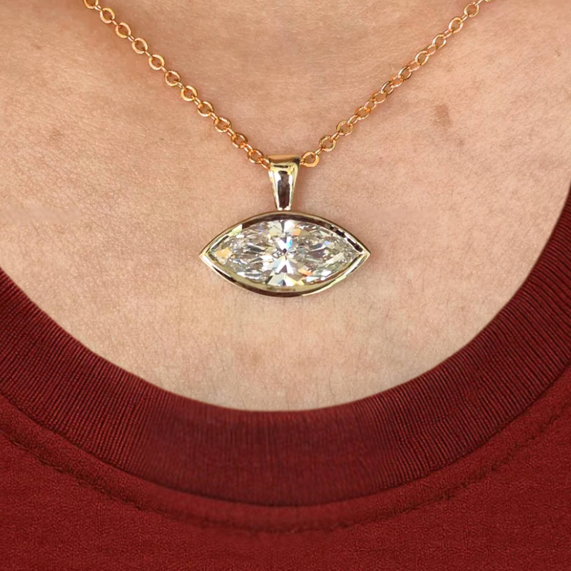 14K Gold East West Solitaire Marquise Cut Lab Grown Diamond Pendant