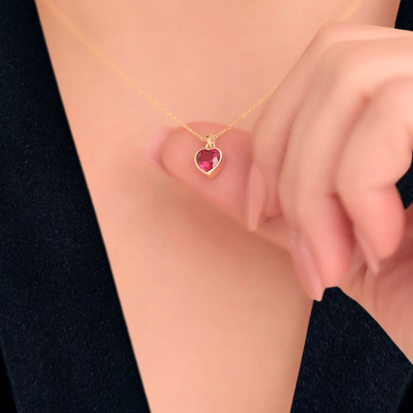 1.00 CT Ruby Heart Pendant with 14K Solid Gold
