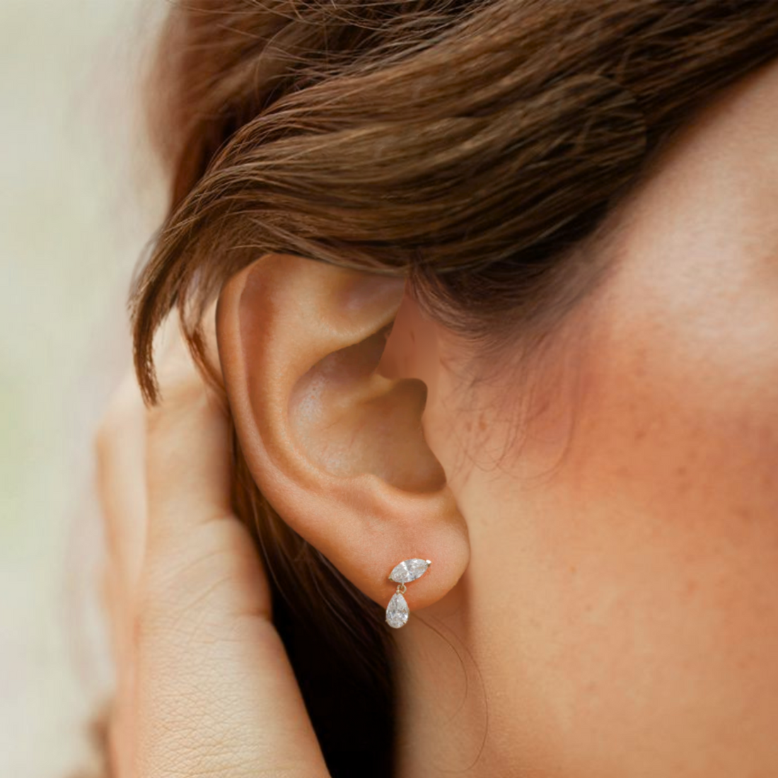 14K Marquise & Pear Shape Lab Grown Diamond Dangling Earrings, 14K Gold Lab Grown Studs