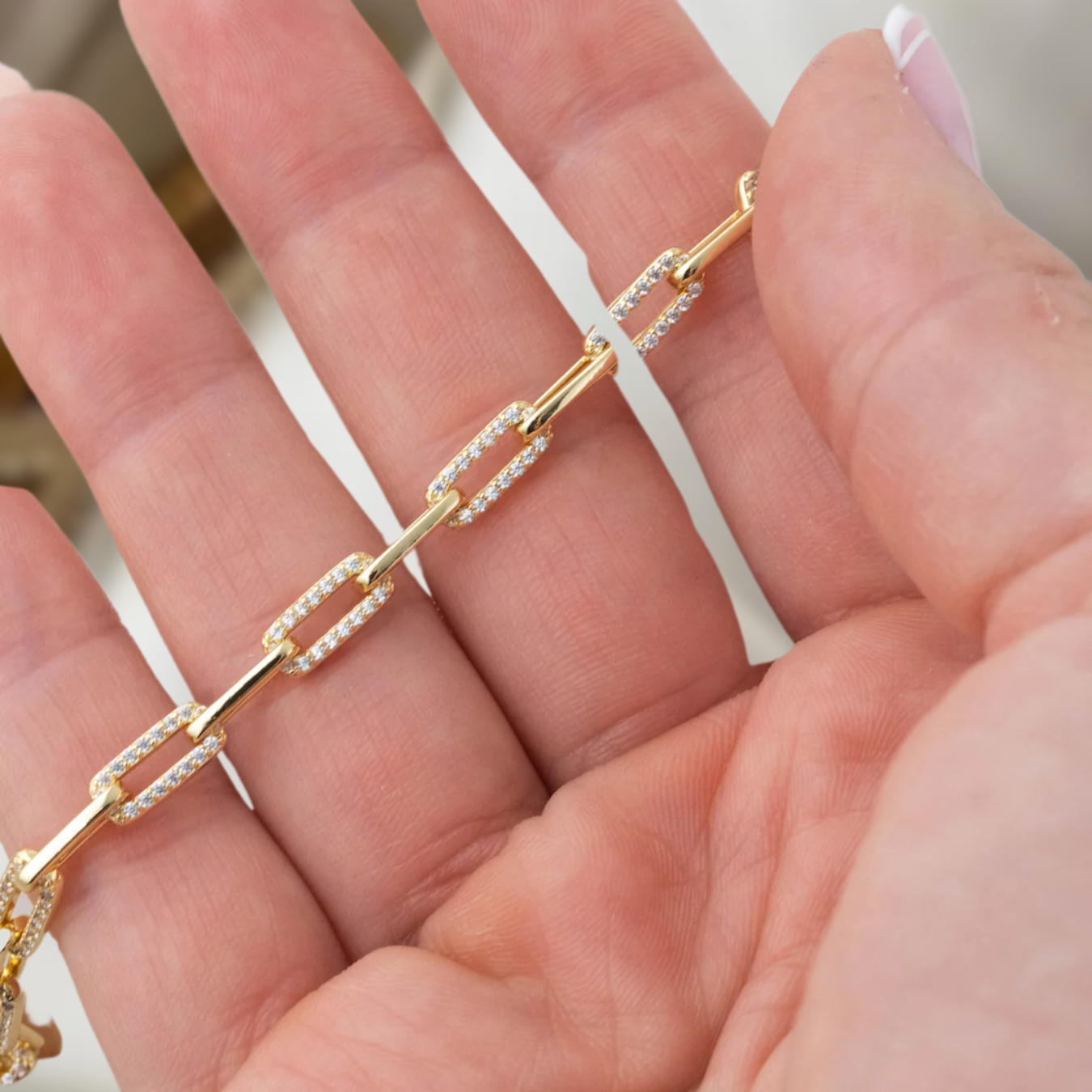 Paperclip Bracelet with Diamond Links