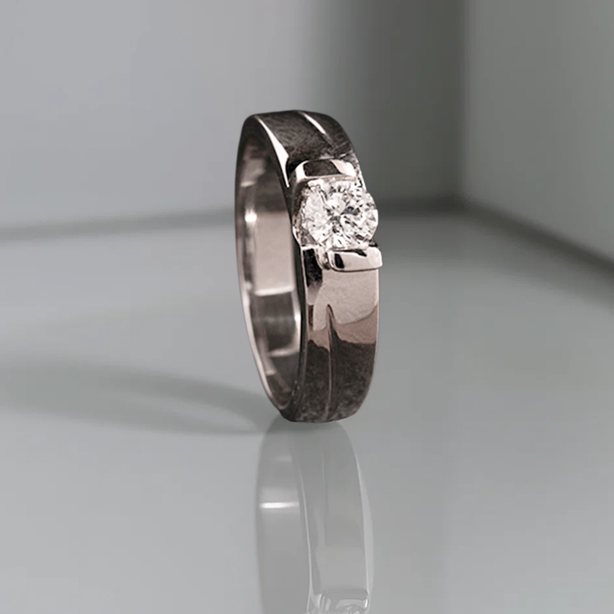 14K Gold Round Solitaire Cut Lab Grown Diamond Men's Ring