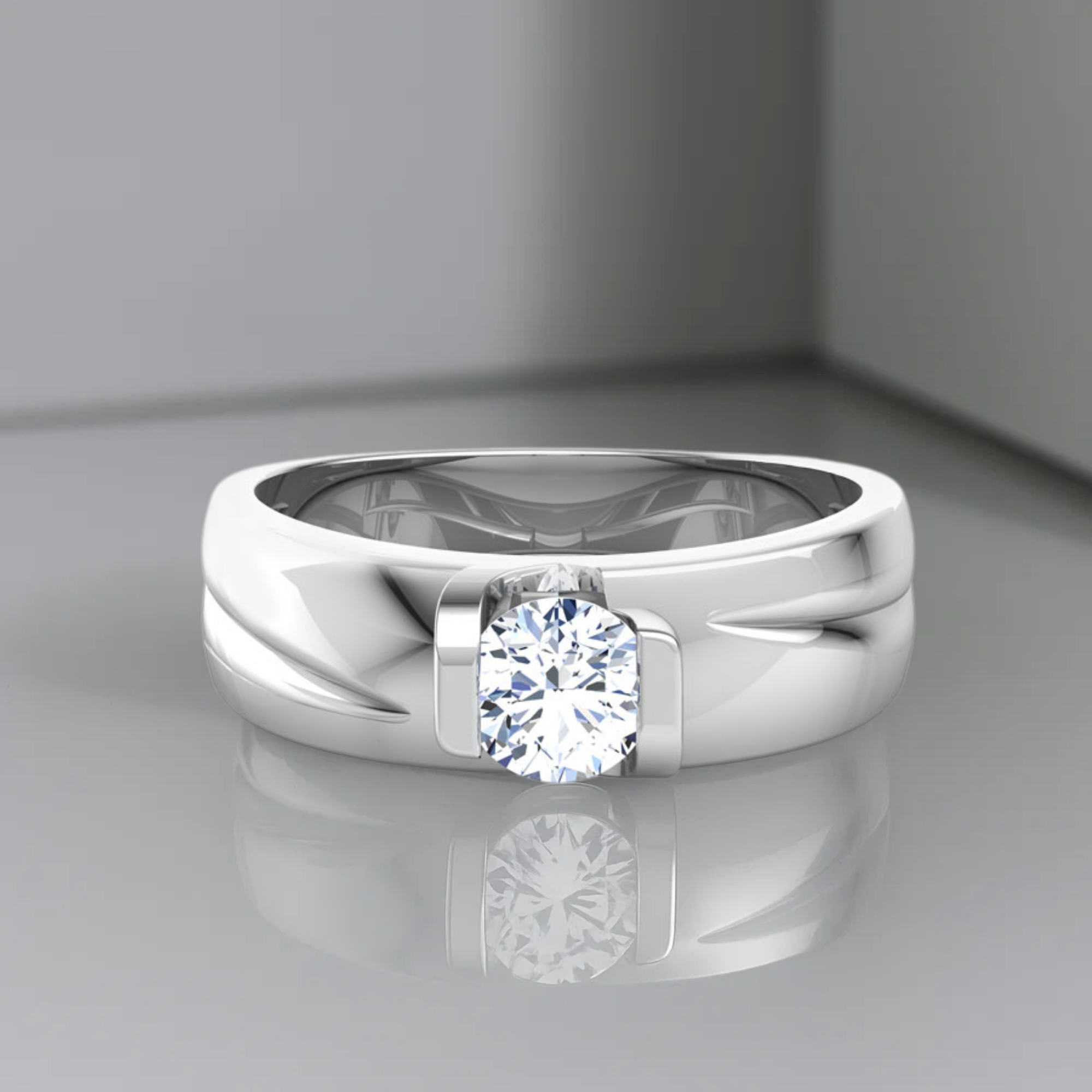 14K Gold Round Solitaire Cut Lab Grown Diamond Men's Ring