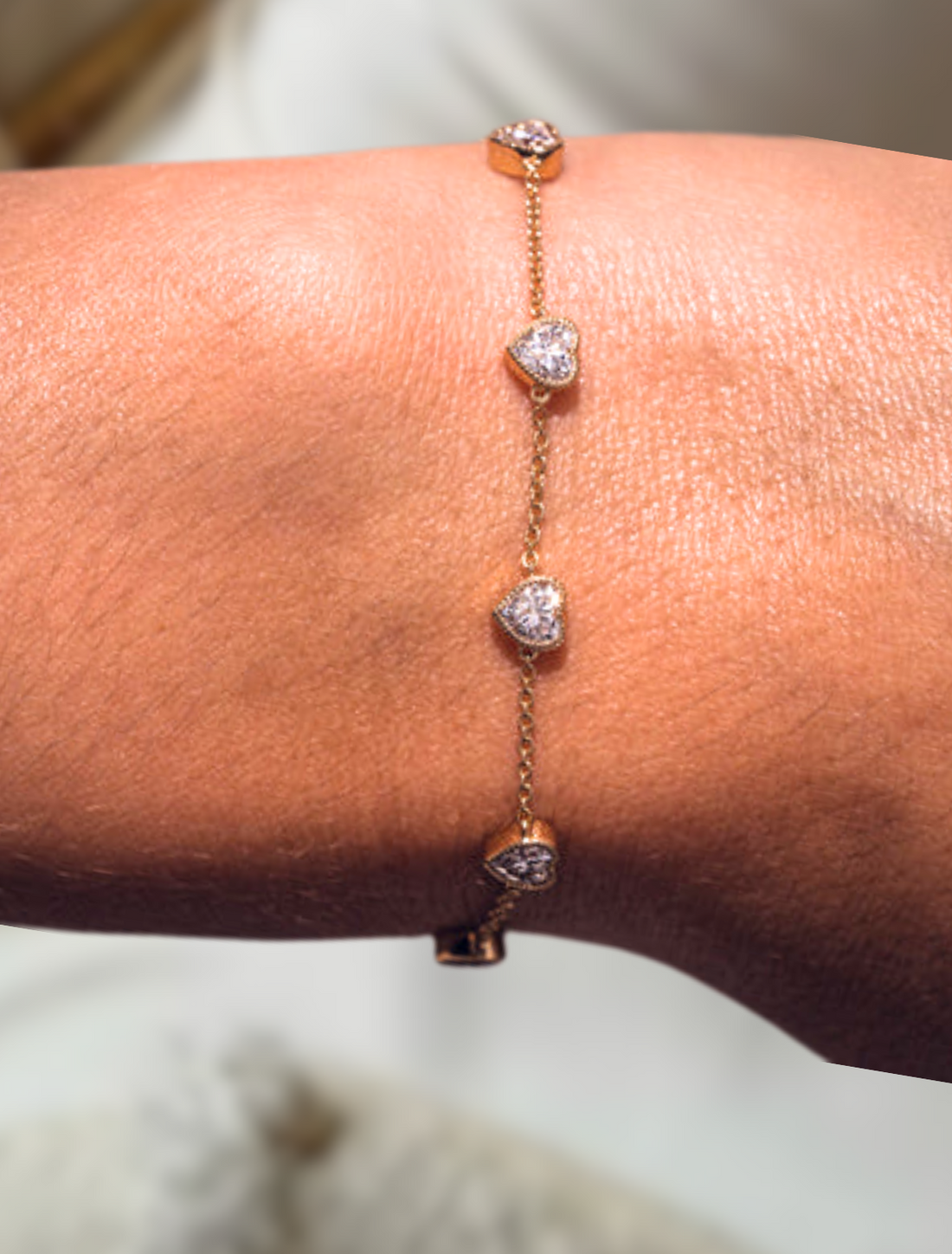 Heart Cut Bezel Bracelet Tiny Diamond Bracelet Best Friend Gift Gold Women's Diamond Bracelet
