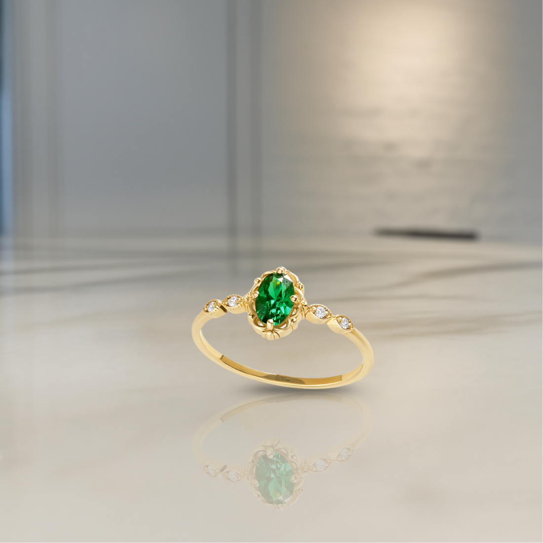 1.00 CT Emerald Ring, Halo Birthstone Jewelry Engagement Band