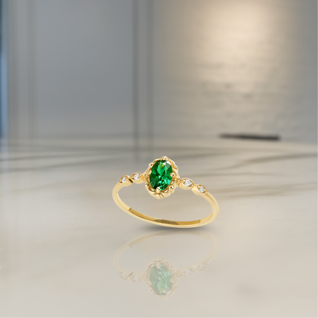 14K Solid Gold Halo Birthstone Jewelry Engagement Band 1.00 CT Emerald Ring
