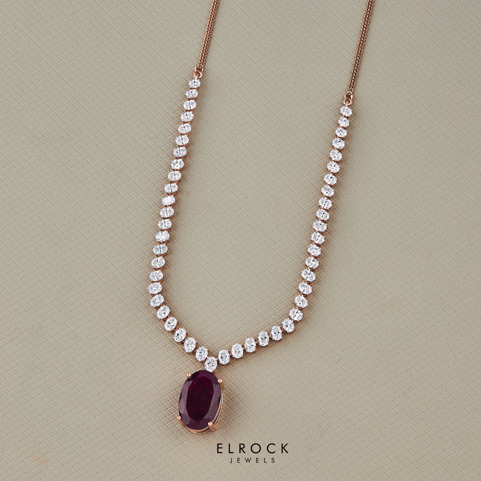 Oval Cut Red Ruby Gemstone Tennis Necklace set