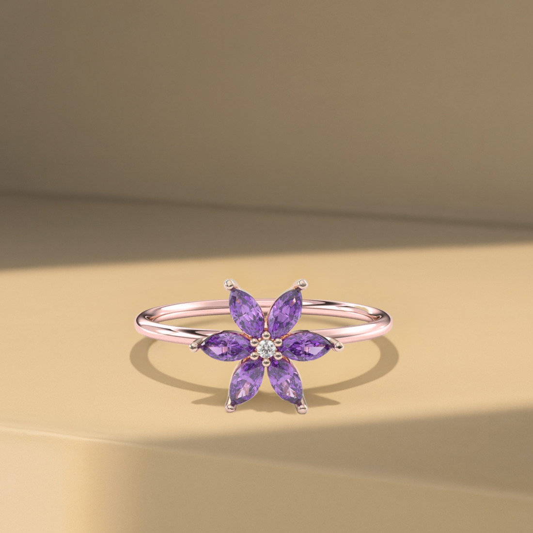 14K Gold Amethyst Flower Ring | Amethyst Ring | February Birthstone Ring