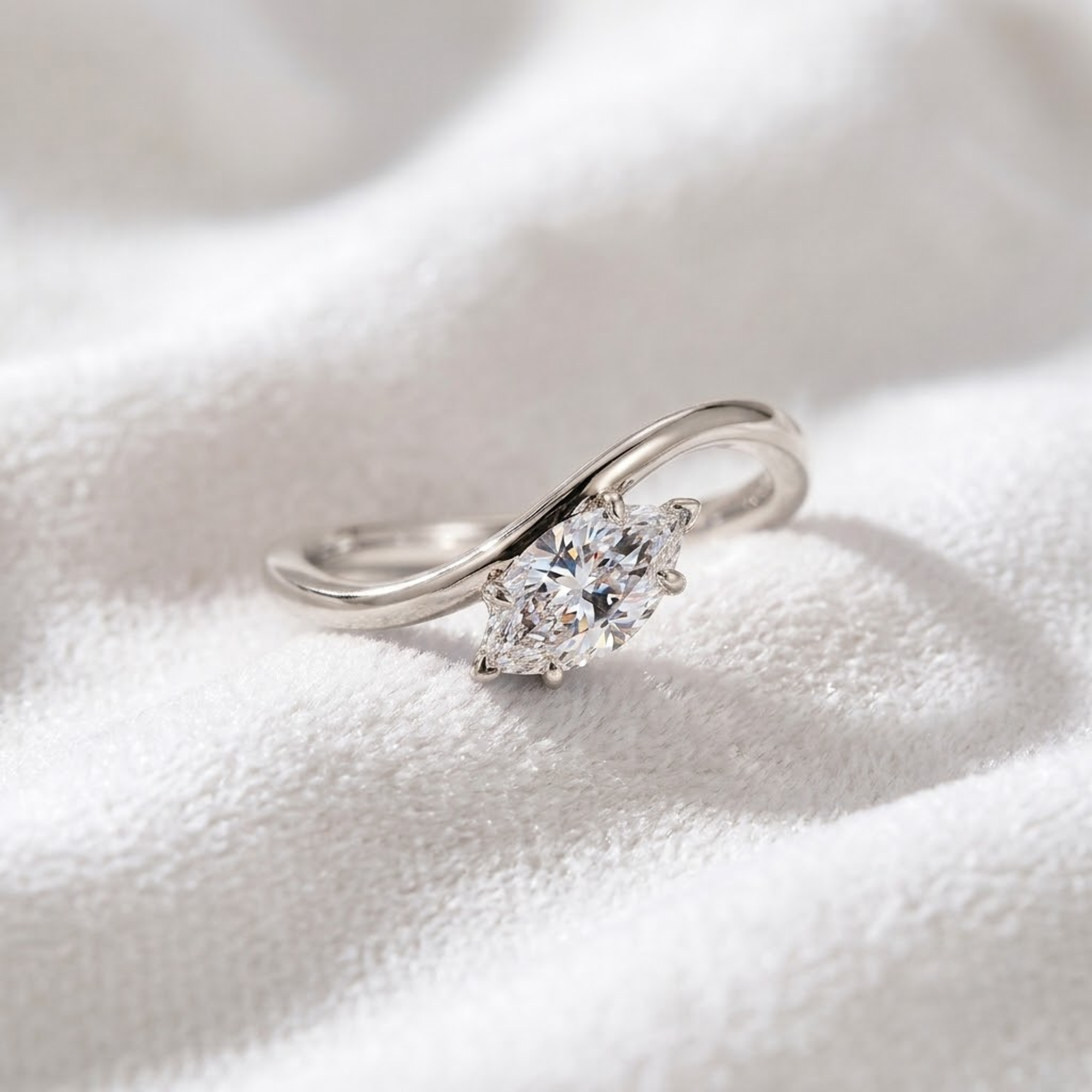 14K Gold Marquise Cut Diamond Solitaire Engagement Ring