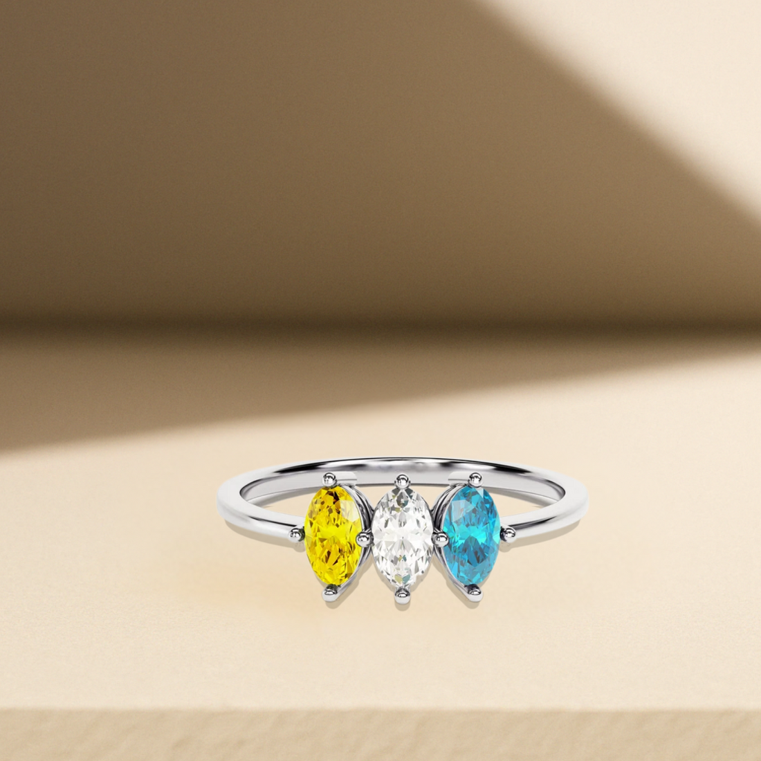 14K Solid Gold Mother's Ring | 3 Stone Gold Birthstone Ring for Mom