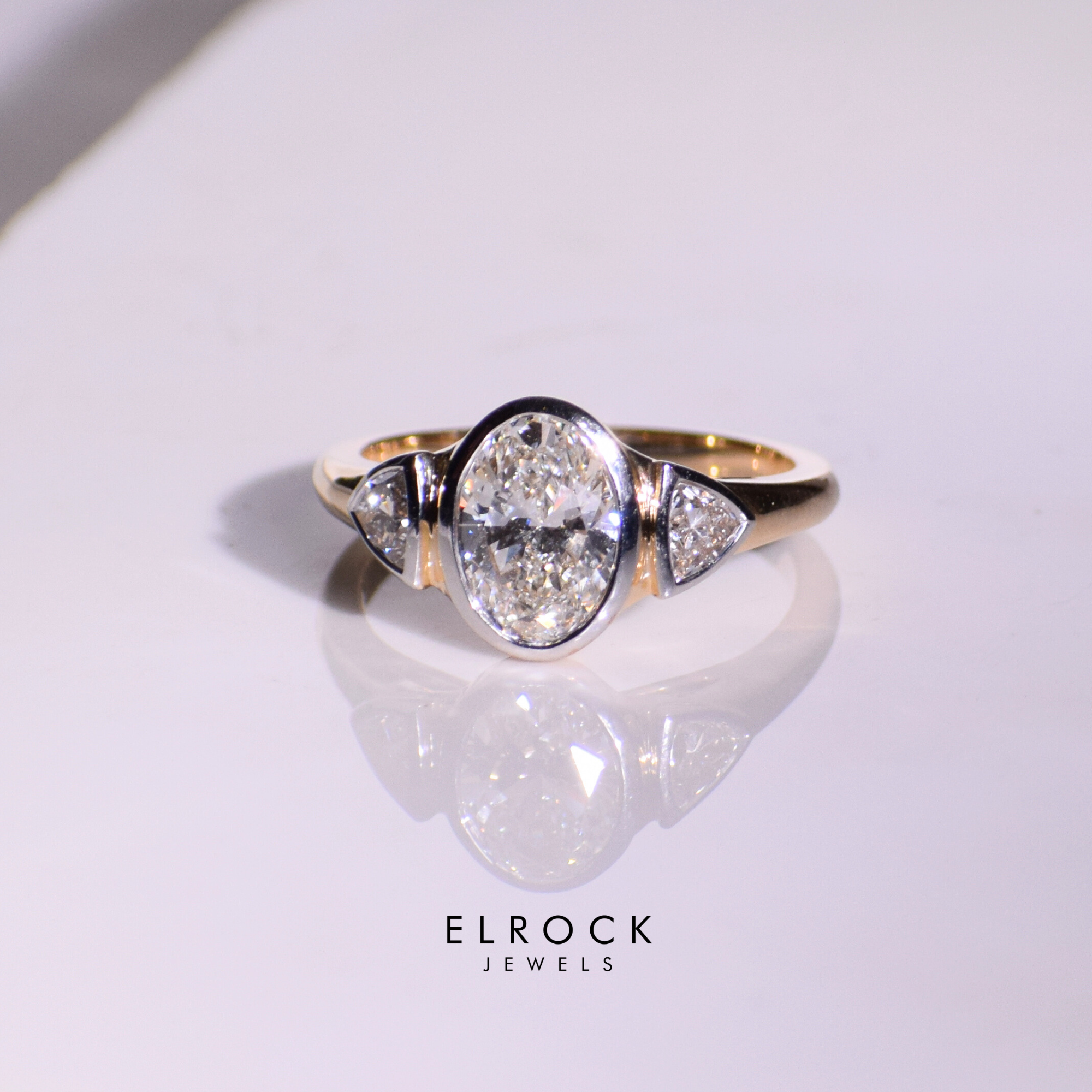 14K Gold 2 carat Oval Three Stone Diamond Engagement Ring