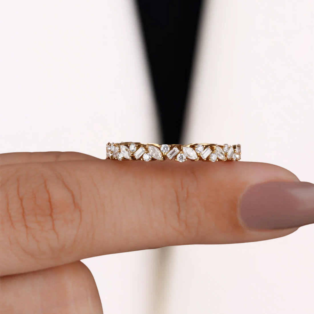 14K Solid White Gold Multi Shape Lab grown Diamond Full Eternity Wedding Band Ring For Her