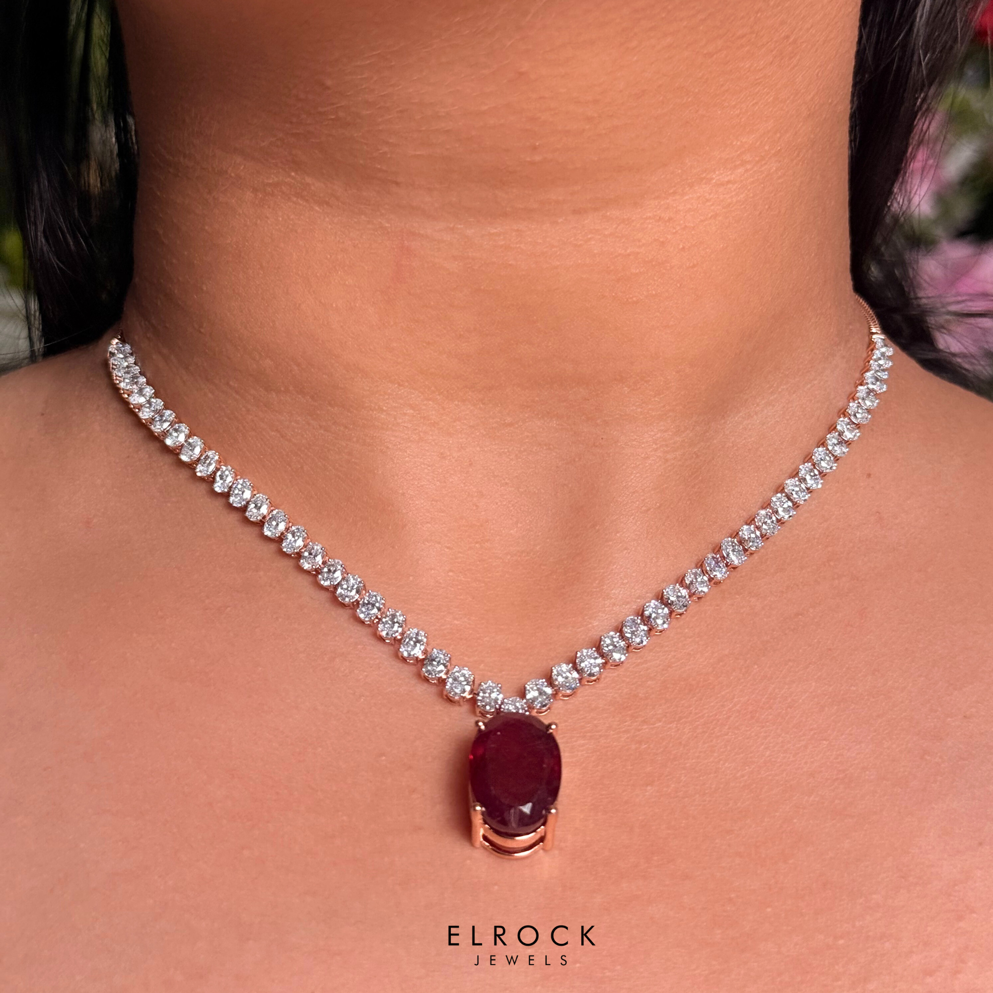 Oval Cut Red Ruby Gemstone Tennis Necklace set